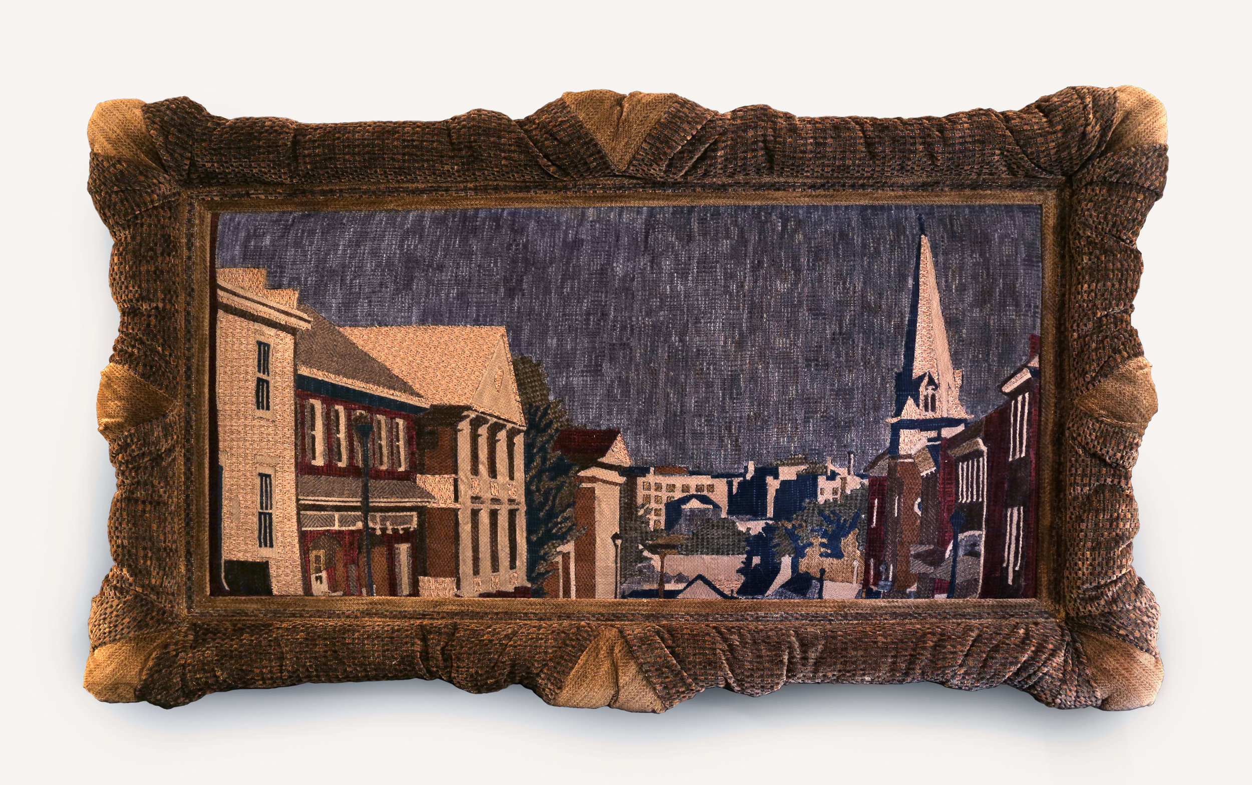 installation component, Hometown Hero (Chink): Main Street, Lexington, Virginia, 36" x 60" upholstery fabric and polyester batting, 2016