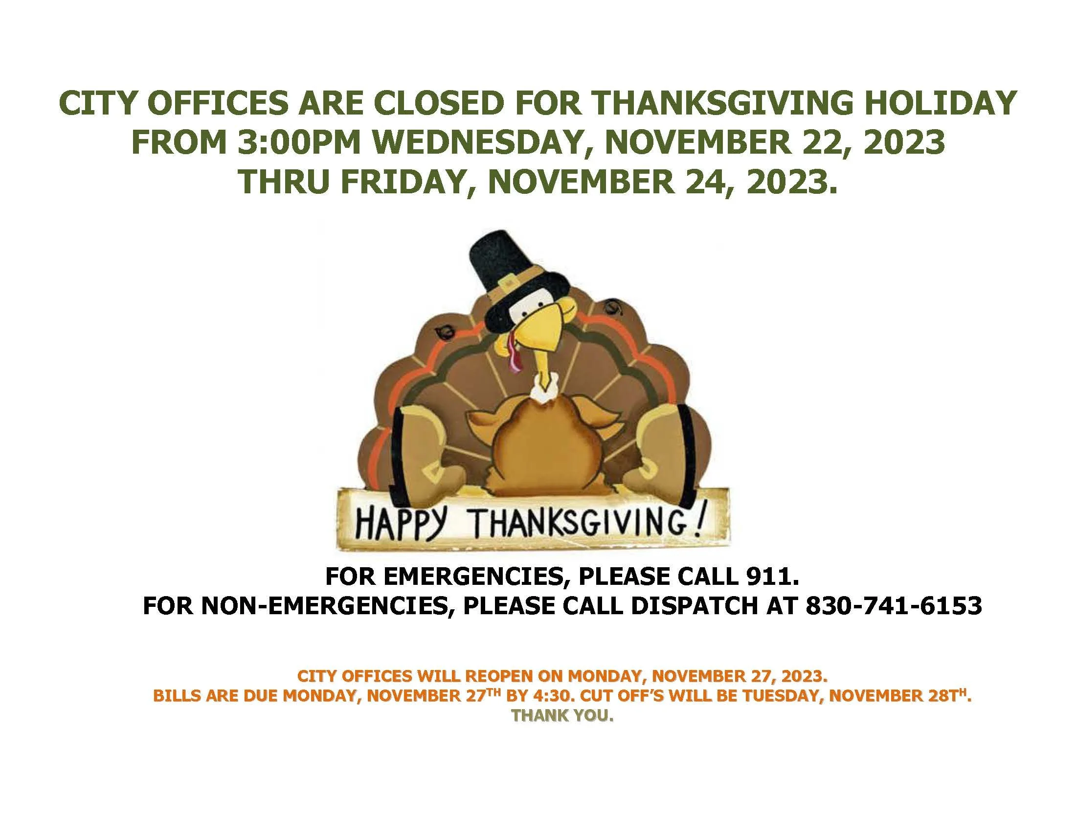 Thanksgiving City Hall Closures