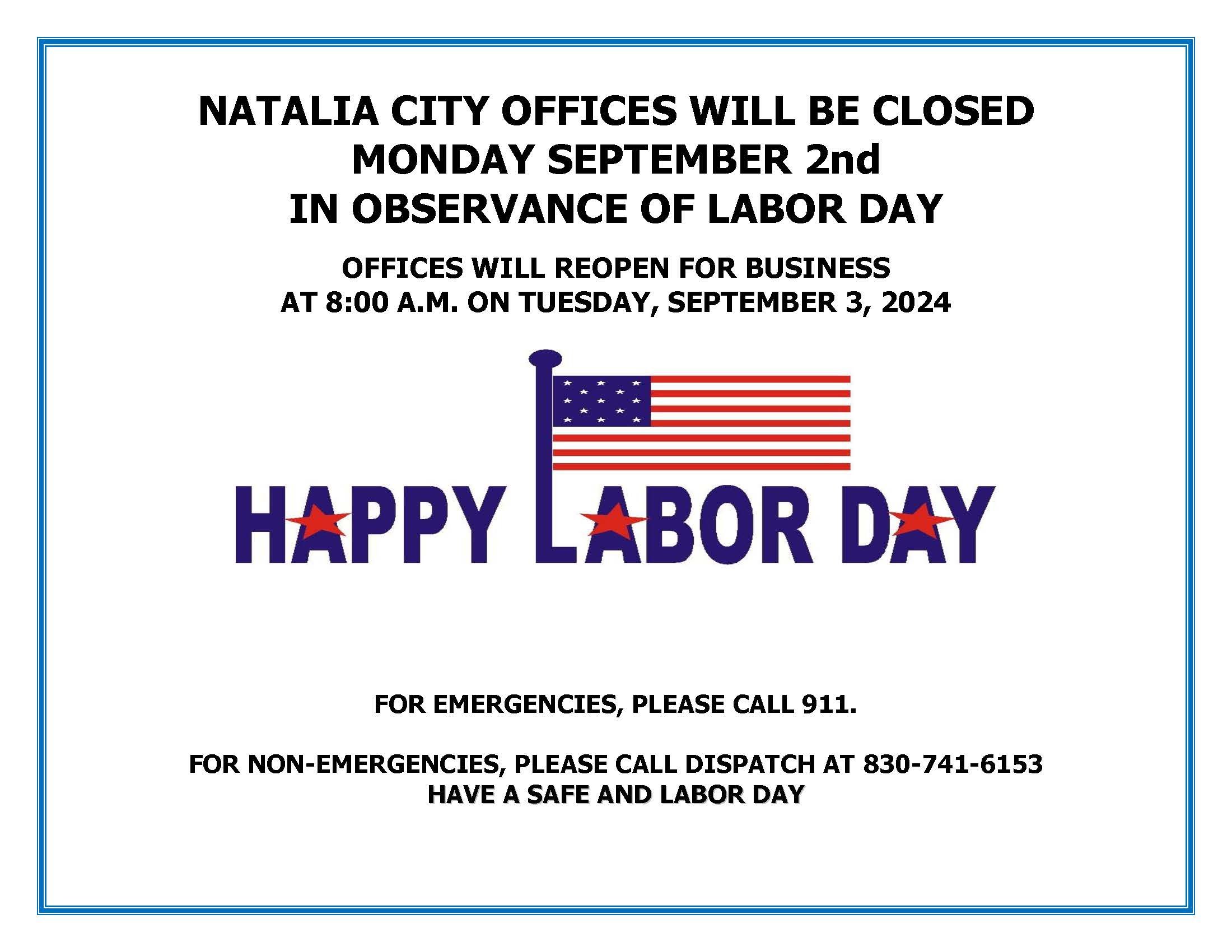 City Hall will be closed for Labor Day