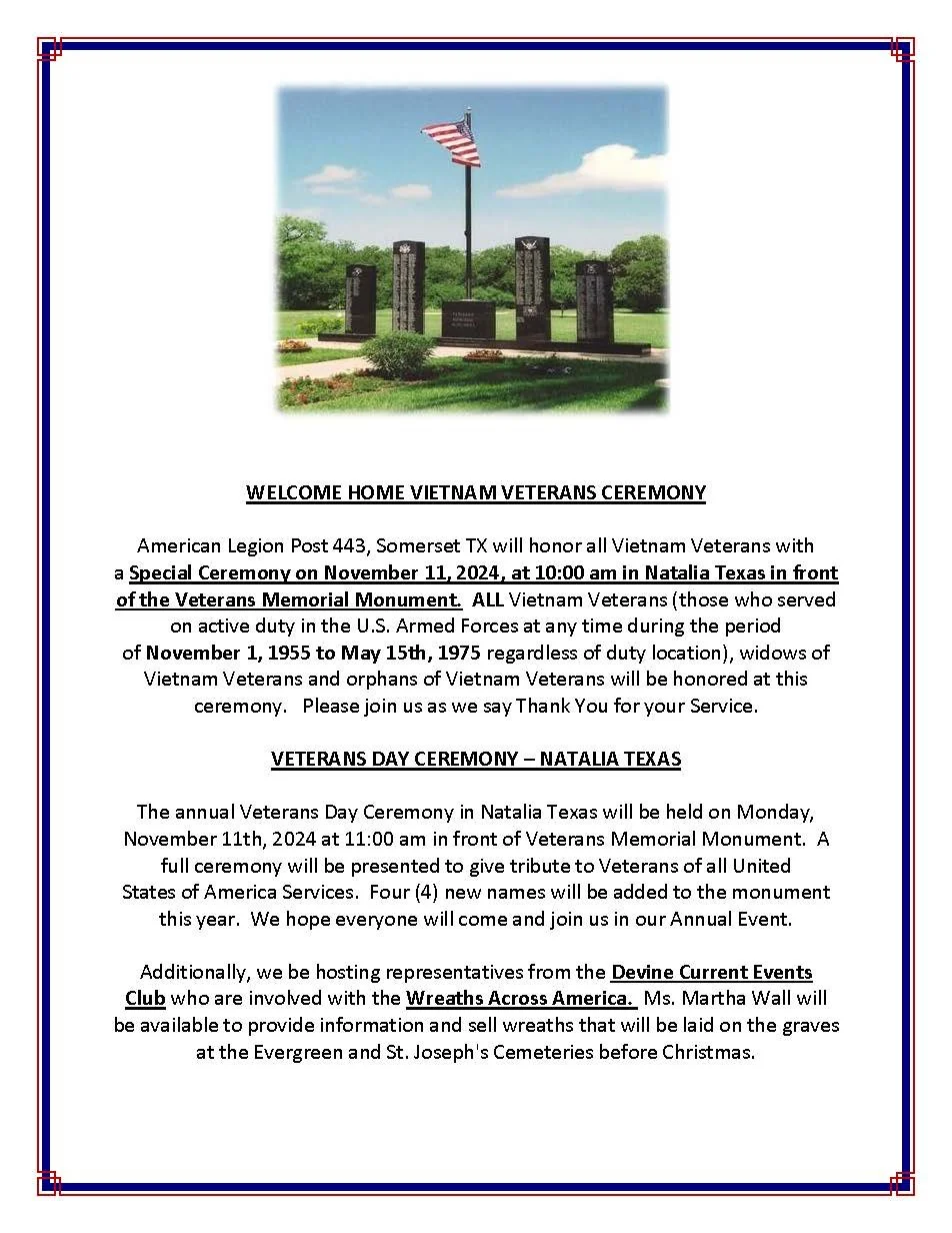 WELCOME HOME VIETNAM VETERANS &amp; VETERANS DAY CEREMONY