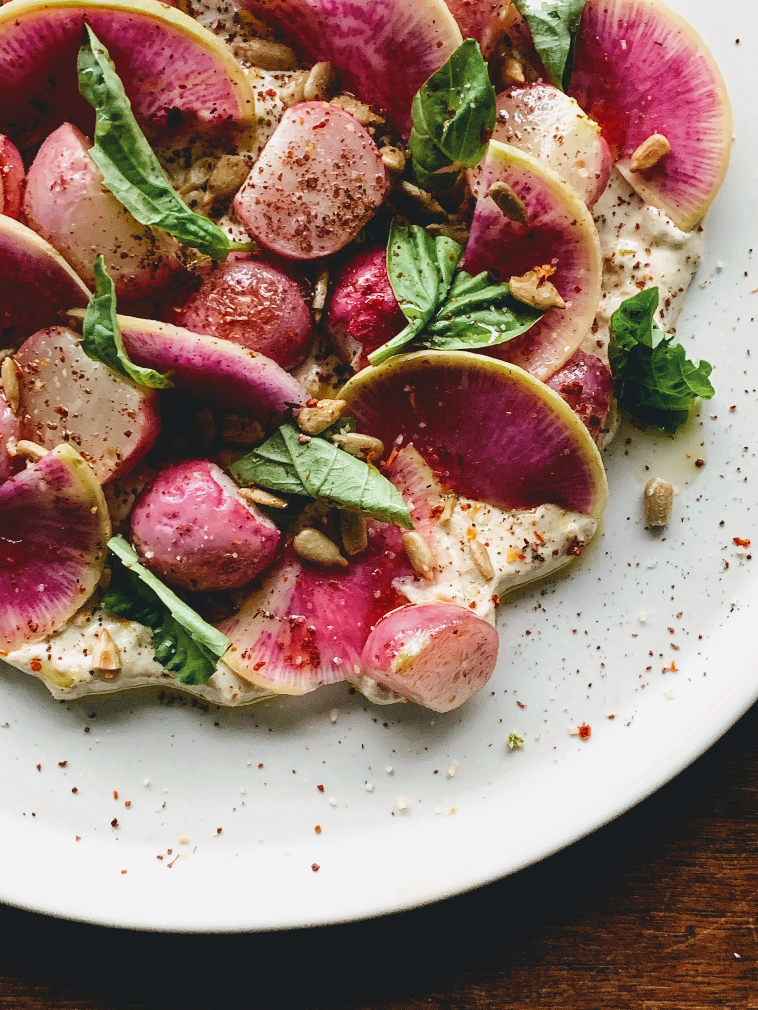 Raw and Roasted Radishes with Charred Lemon Yogurt