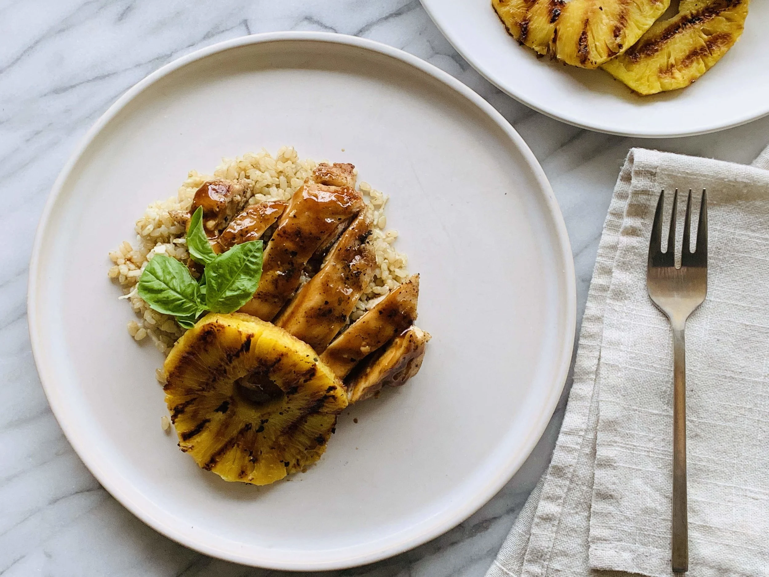 Chicken Teriyaki with Grilled Pineapple and Coconut Rice