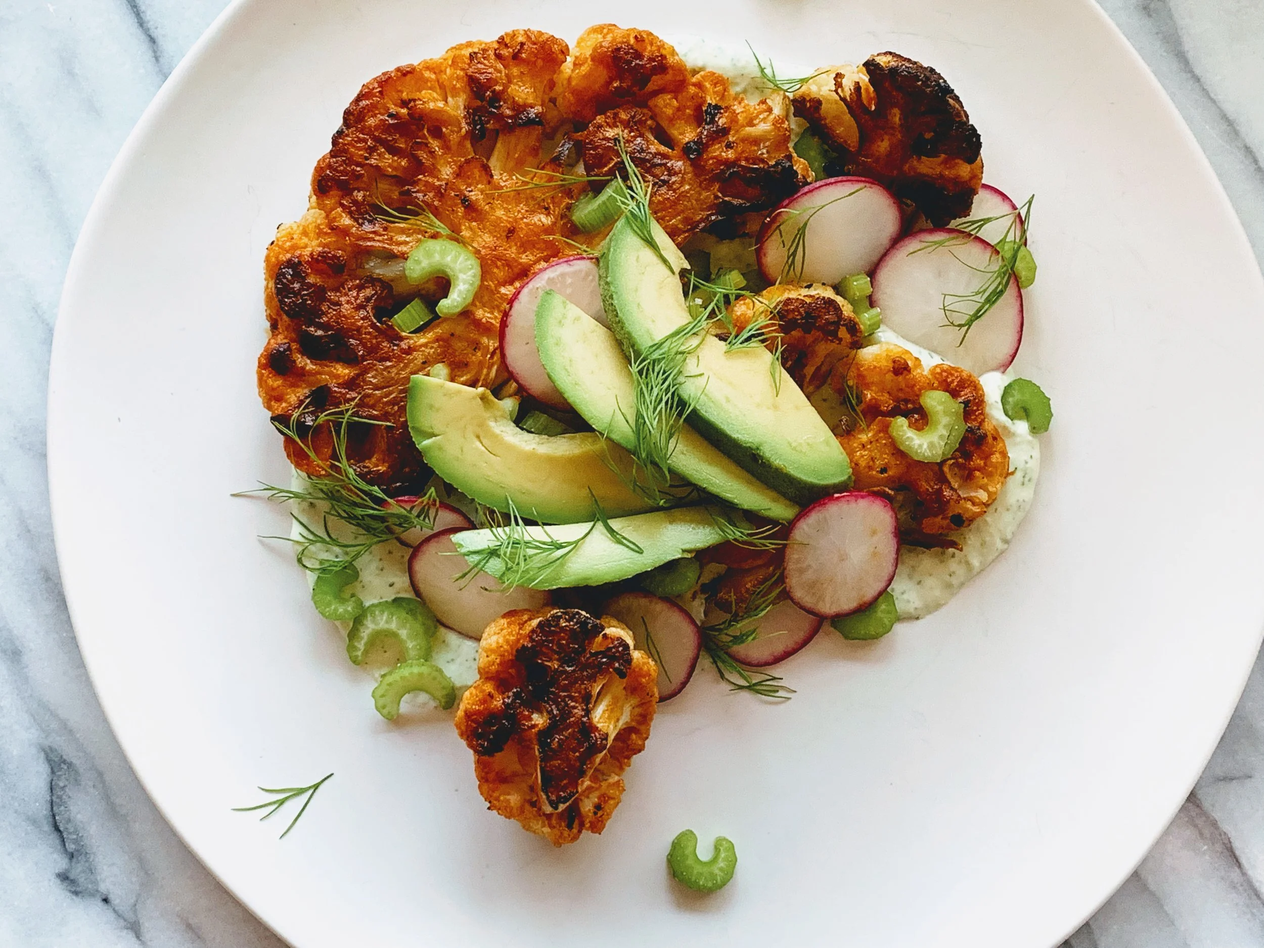 Buffalo Cauliflower Steaks with Whipped Goat Cheese