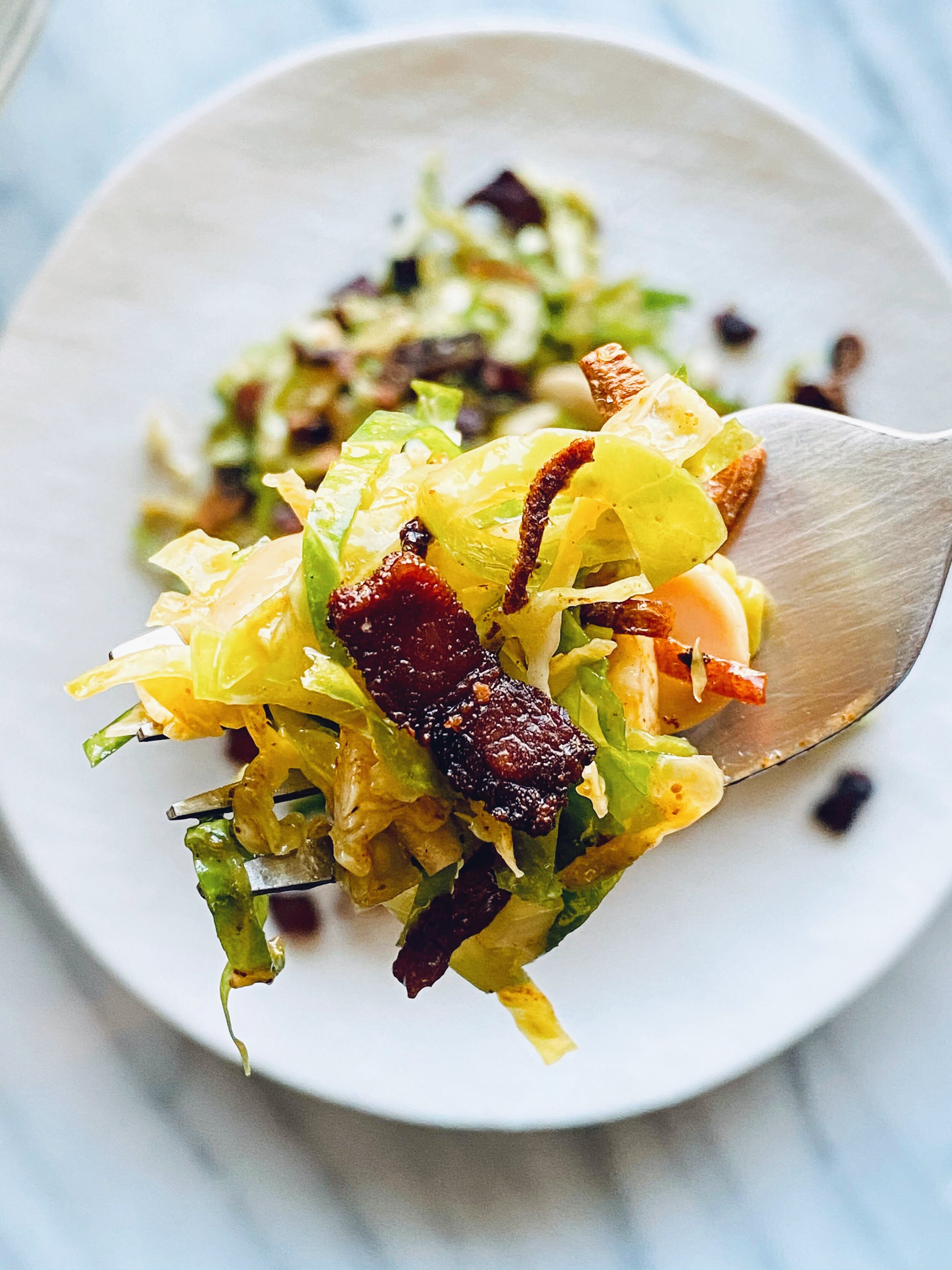 Brussels Sprout Salad with Warm Apricot Bacon Dressing Fork.jpg