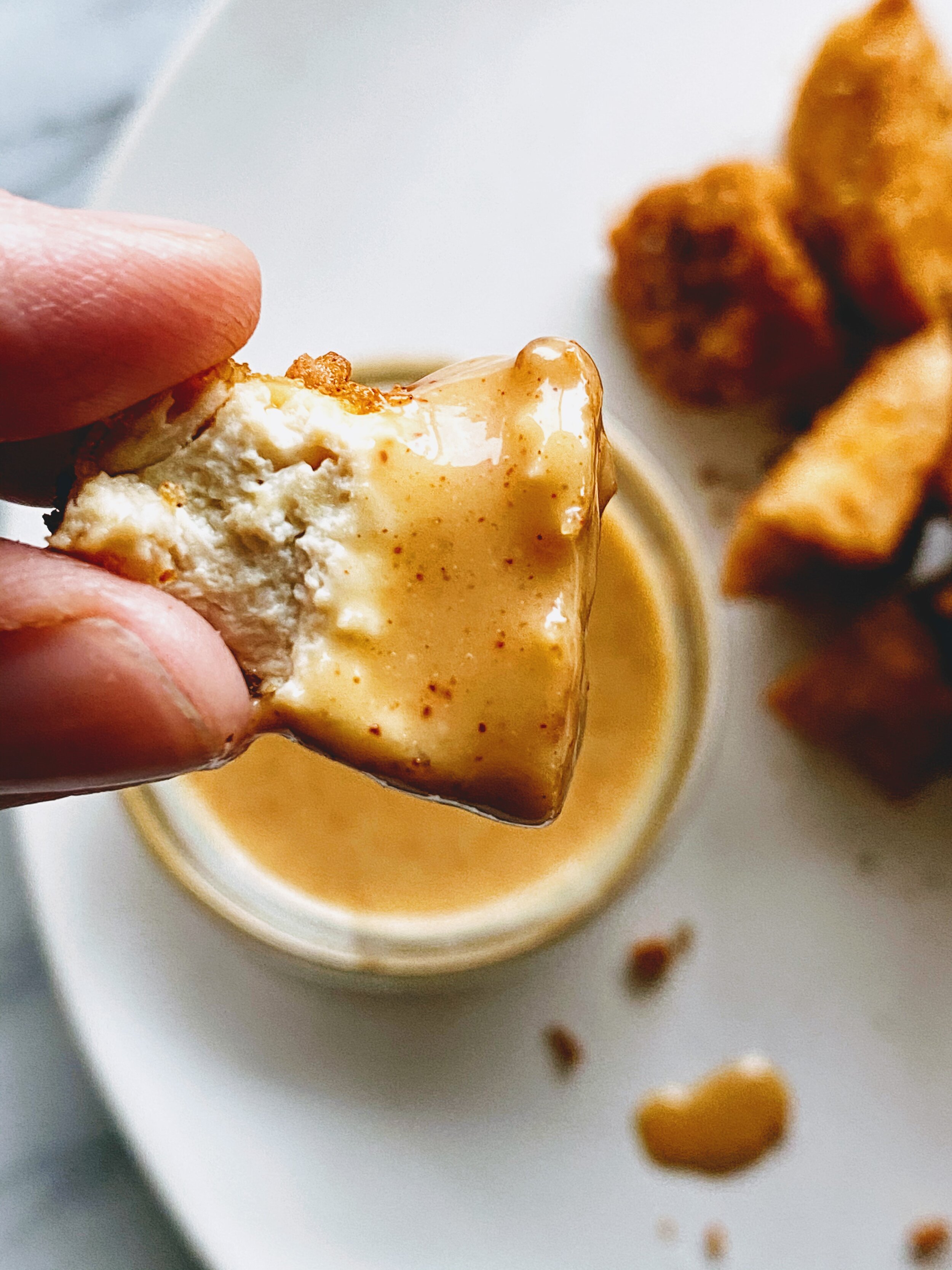 Crispy Tofu Nuggets with Chipotle honey mustard sauce dipped.jpg
