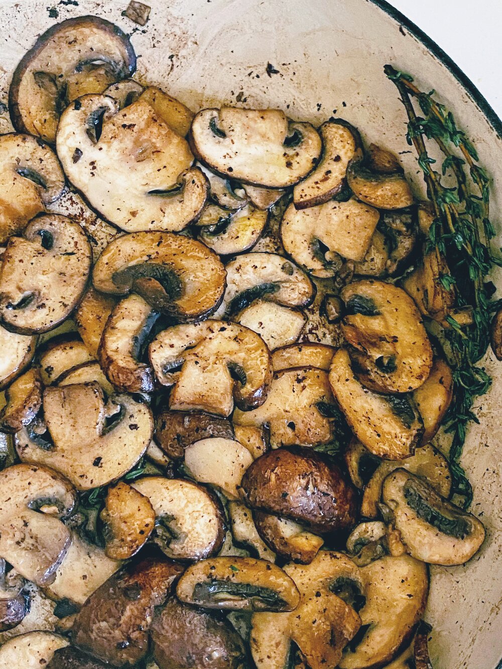 Chocolate Sourdough Pasta with Sausage and Mushrooms cooked mushrooms.jpg