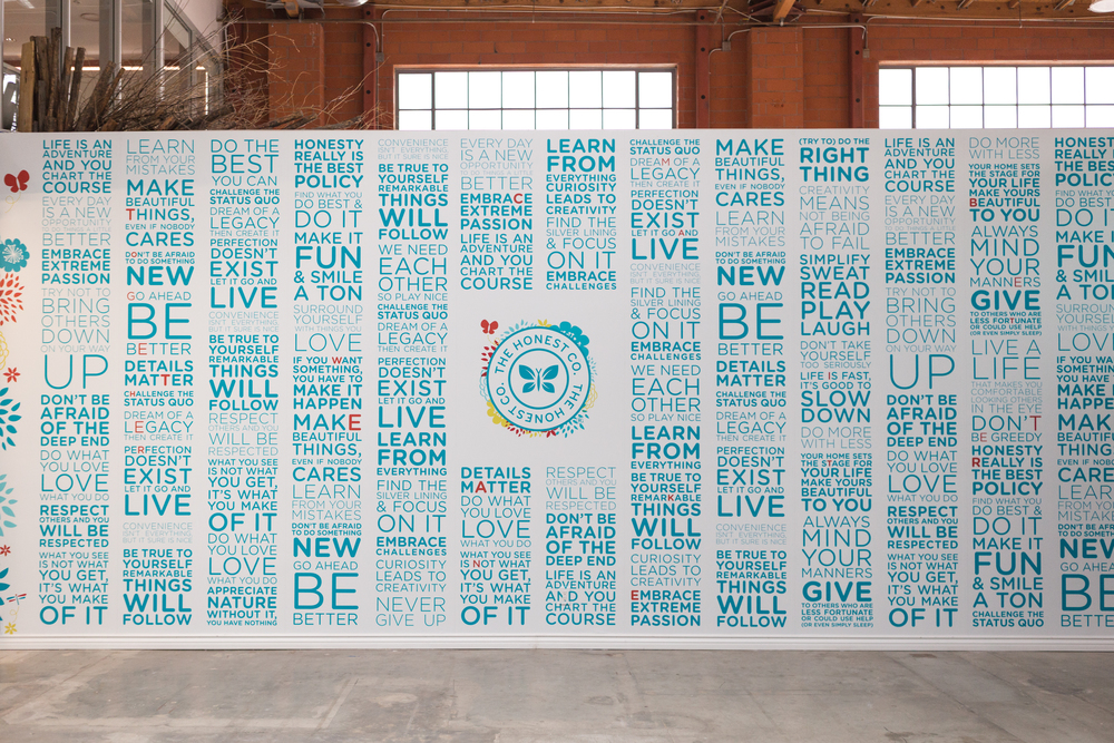The Honest Manifesto Wall located in a common area in the former Santa Monica office.
