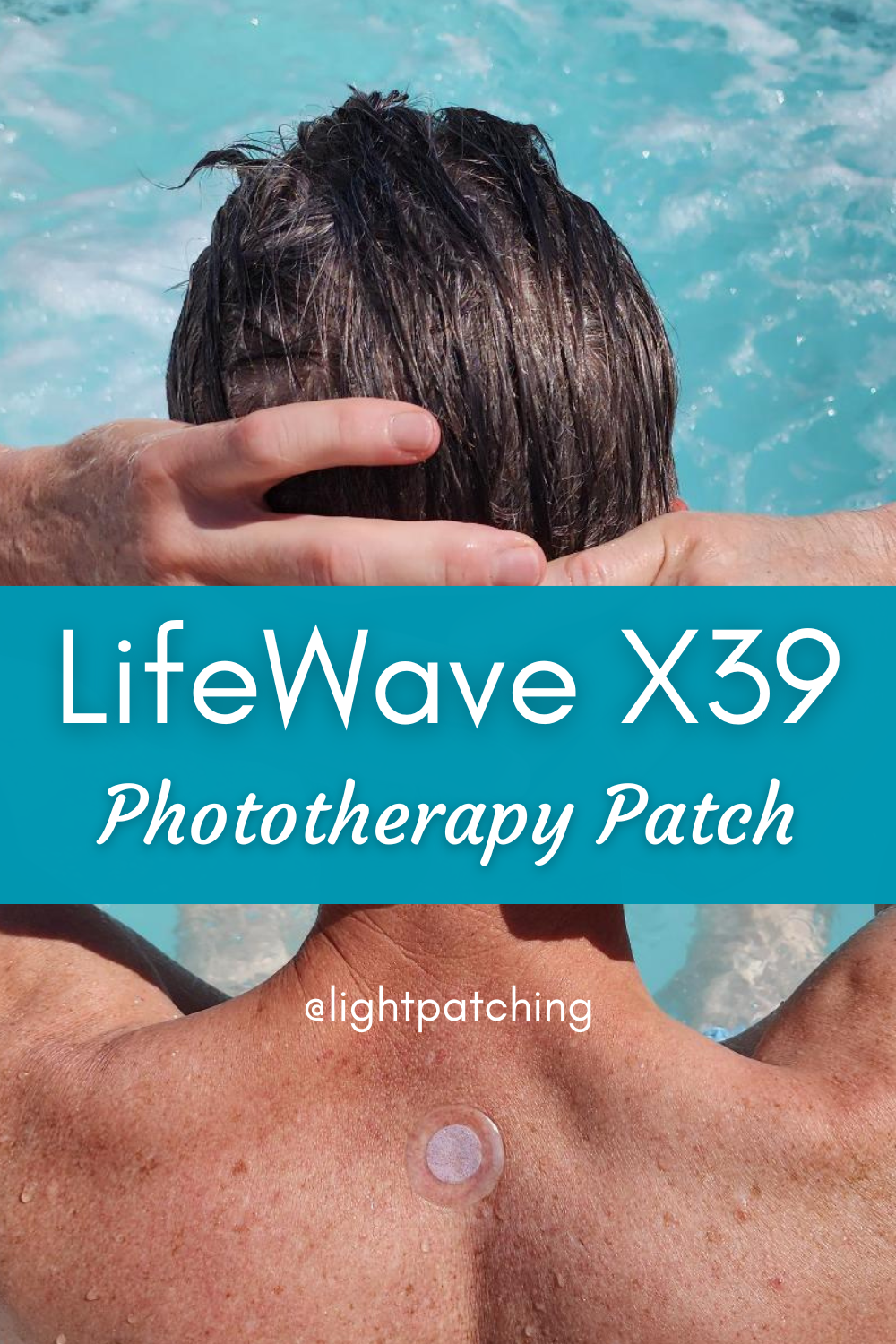 Man wearing a LifeWave X39 patch while swimming in a pool