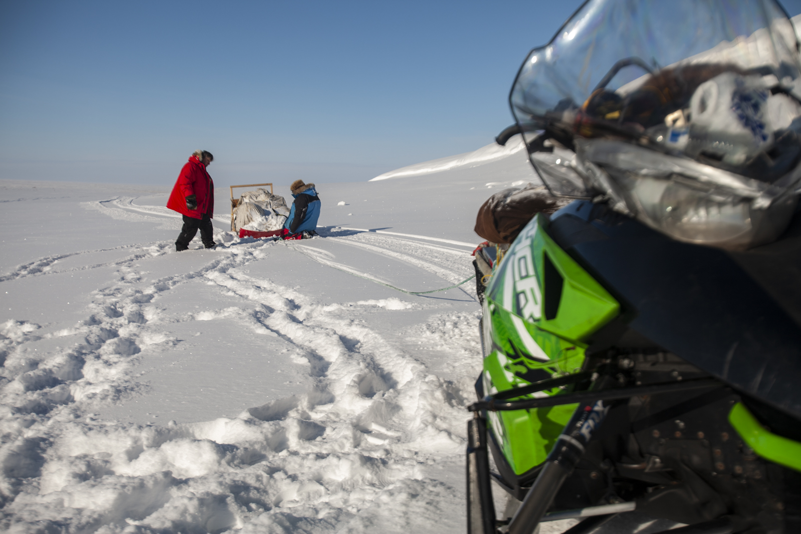 Craig and Charly adjust the tow line for one of the sleds carrying food and gear.