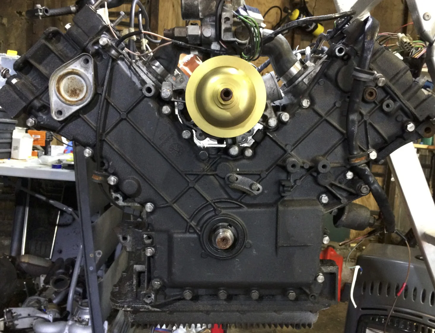 Engine pulley removed from the engine.