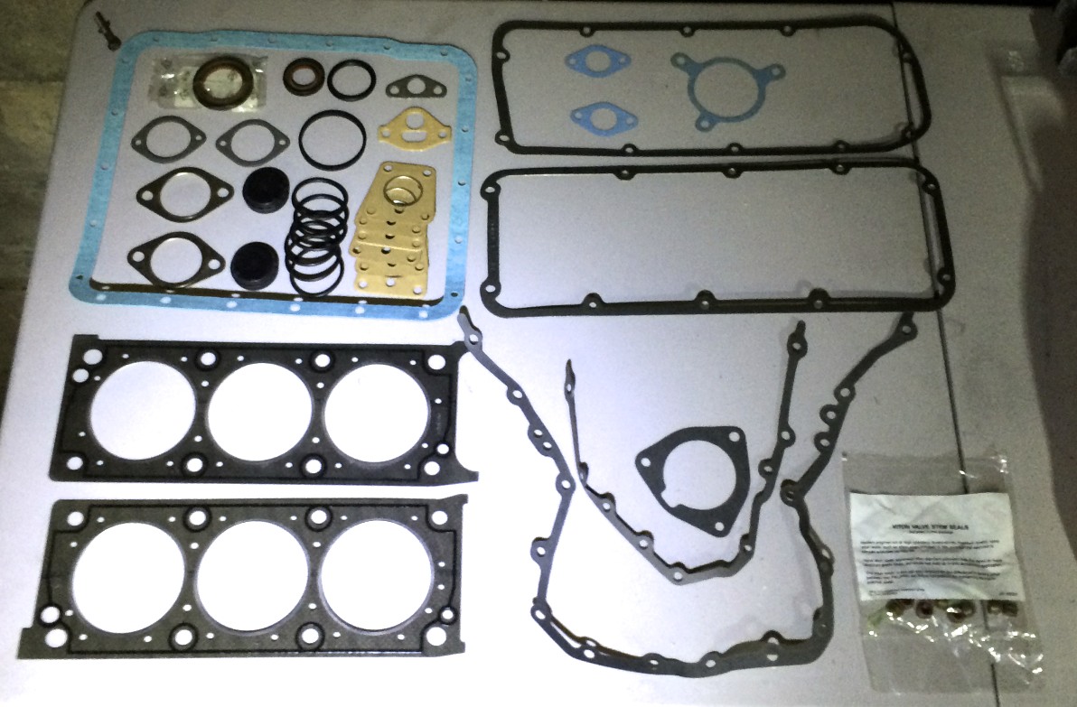 The DPI 3.0L gasket set. The large blue one is DPI's oil pan gasket.