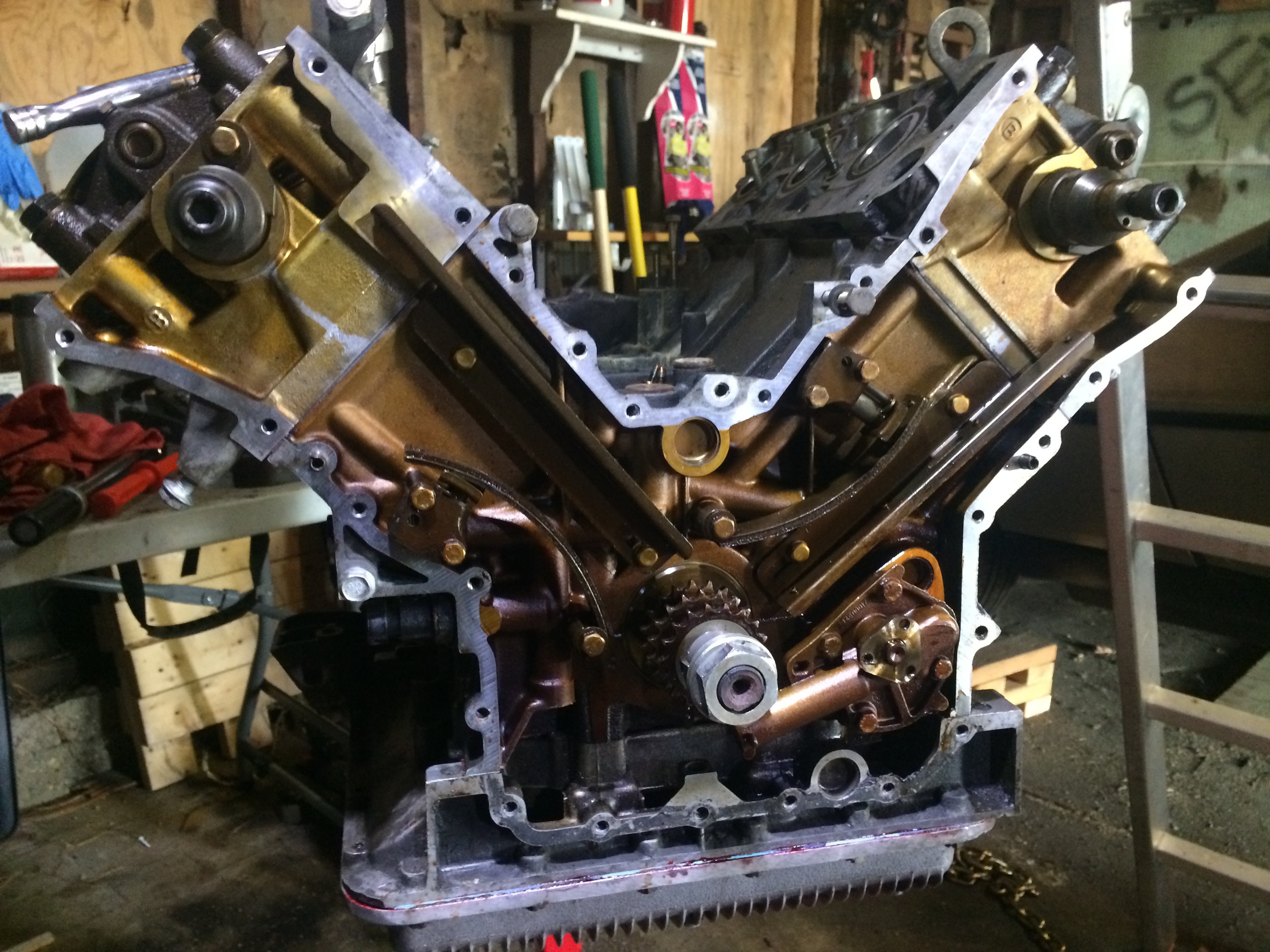 The block with the timing chains removed.