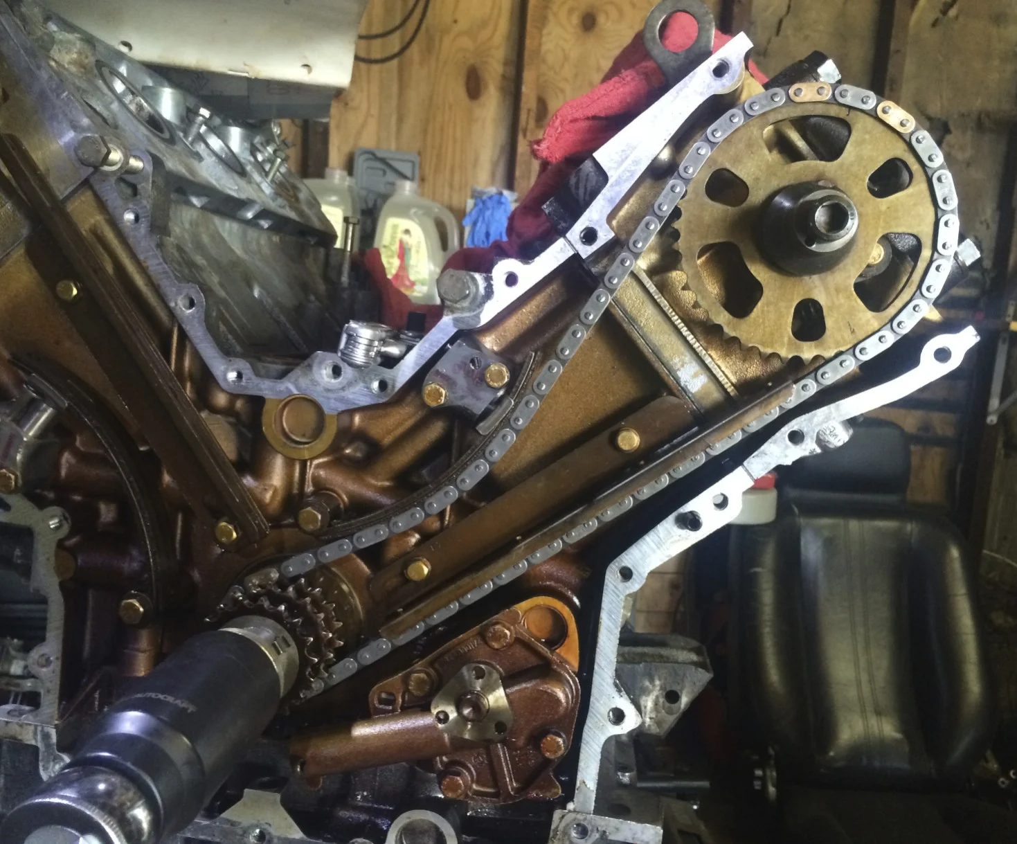 The installed passenger side timing chain.