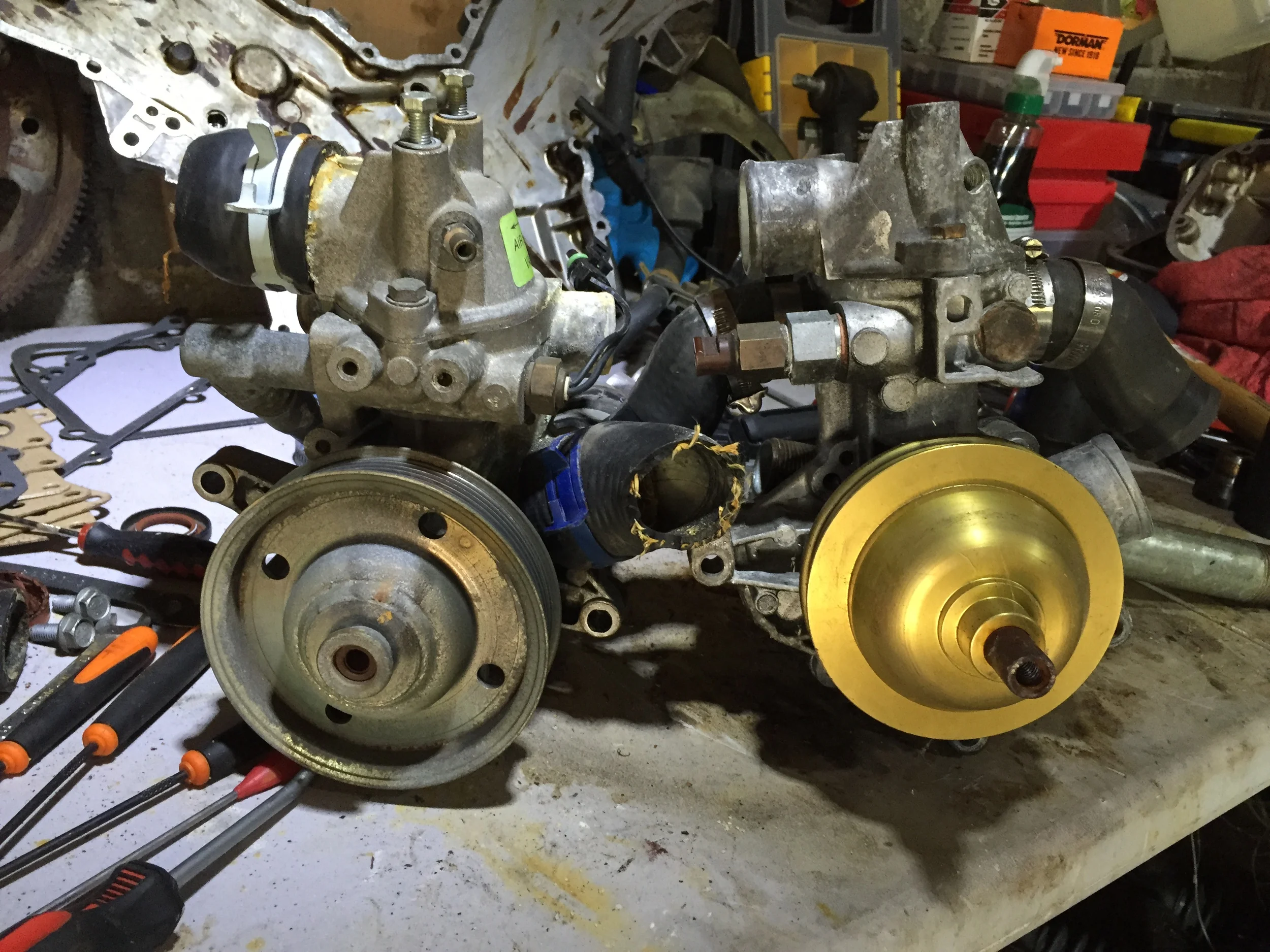 The front of the pumps, with the 2.8L on the right.