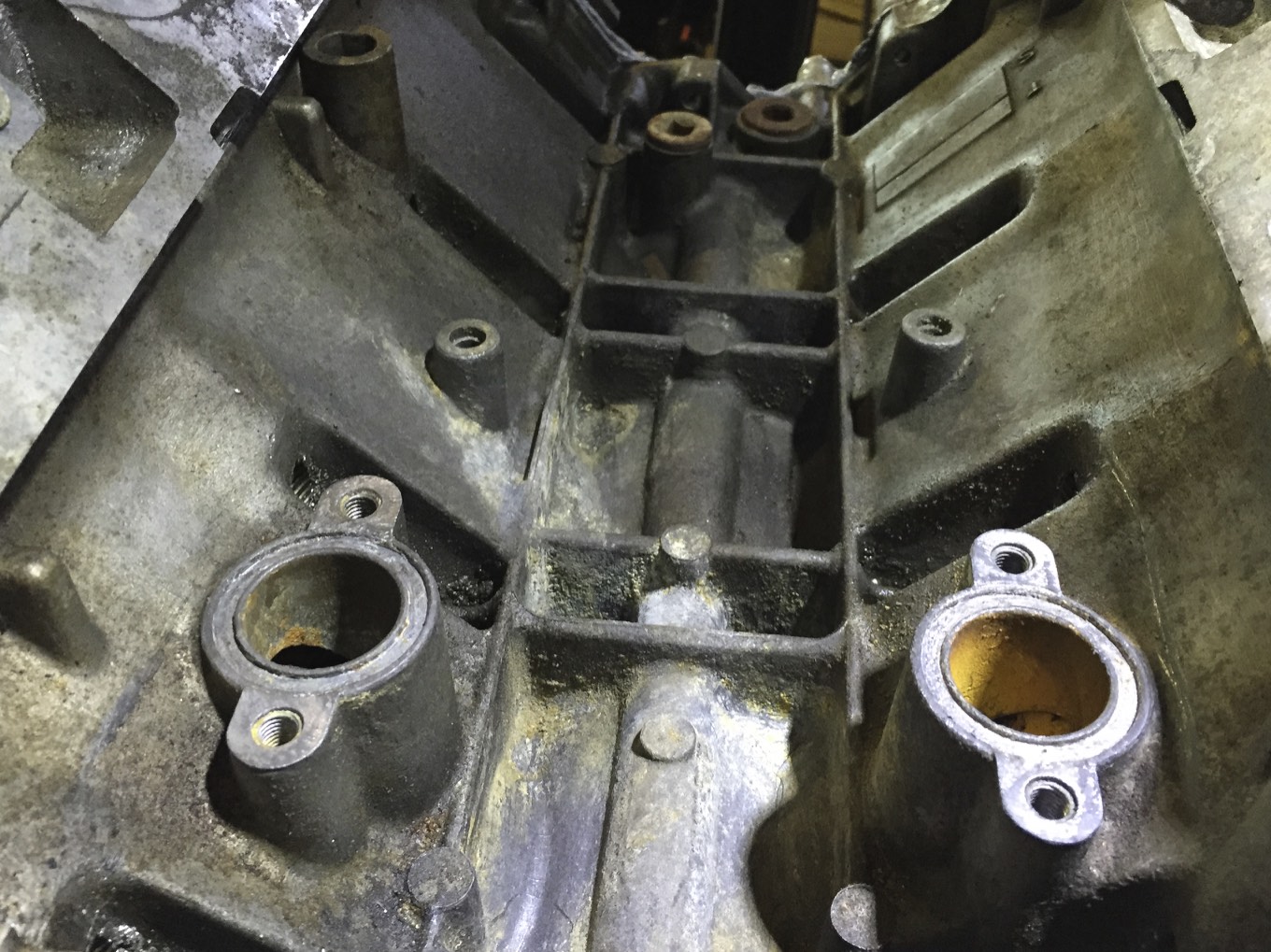 The mating surfaces cleaned and the old O-rings removed.