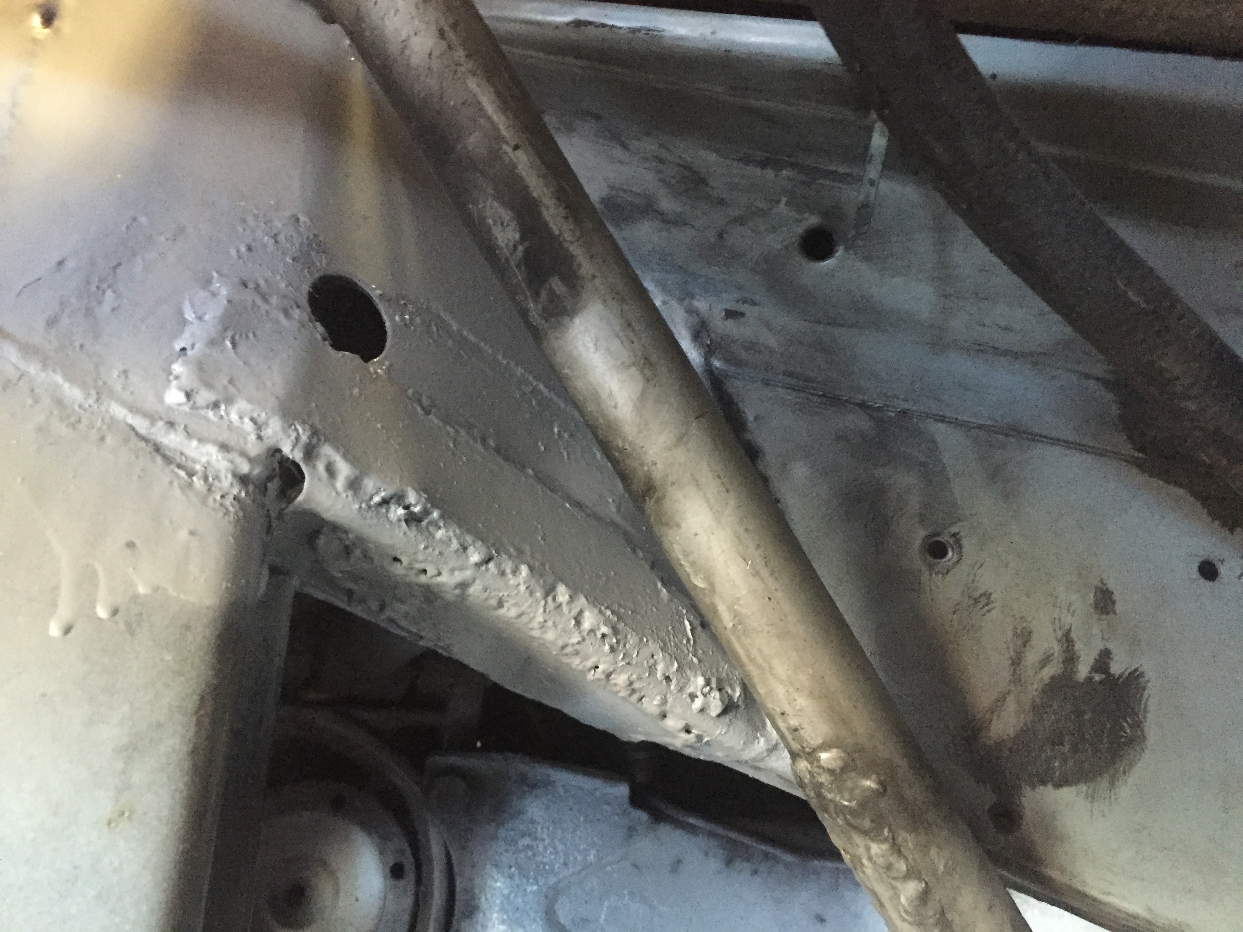 Driver's side weld after applying primer.