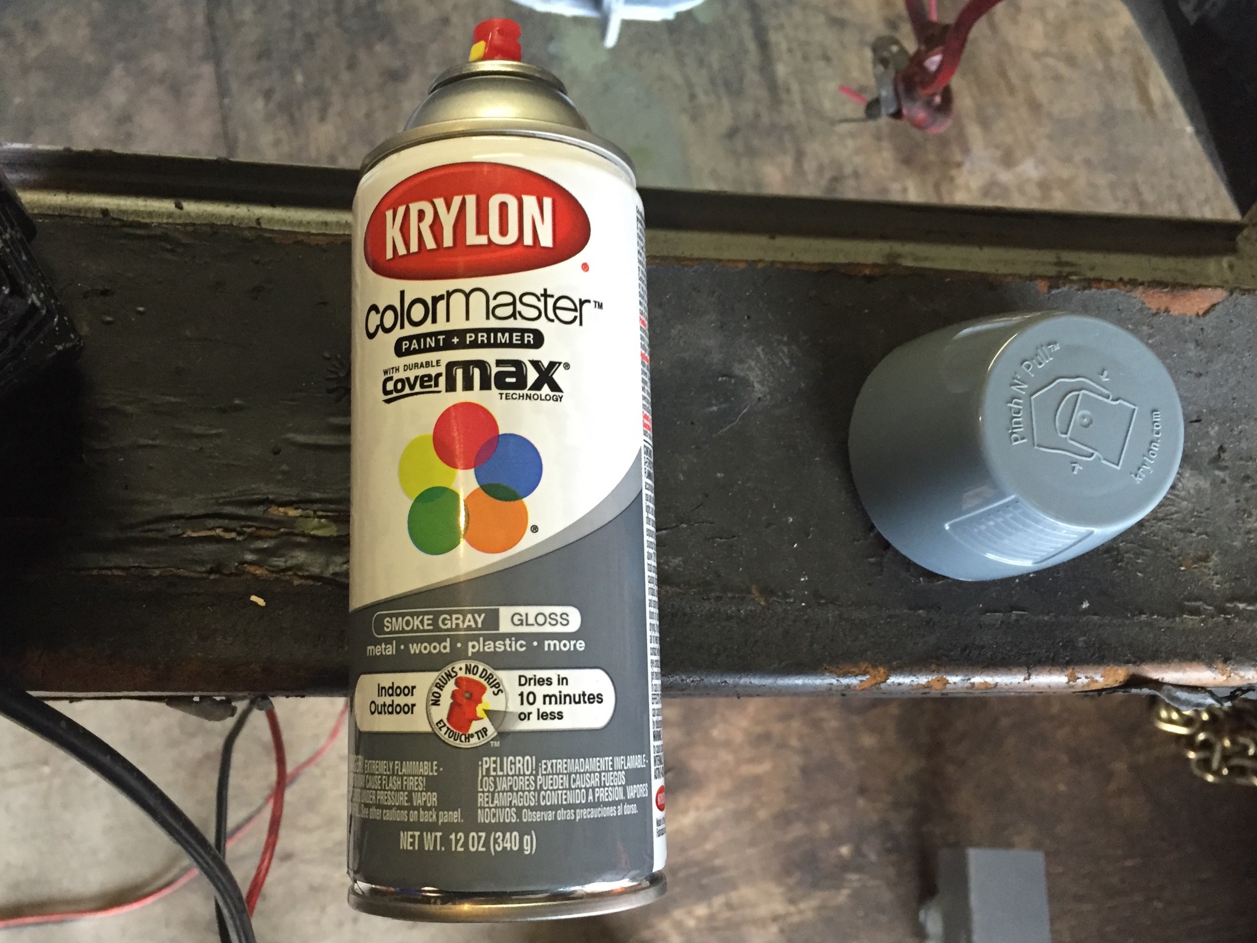 A can of Krylon Smoke Gray, which matches the original epoxy color.