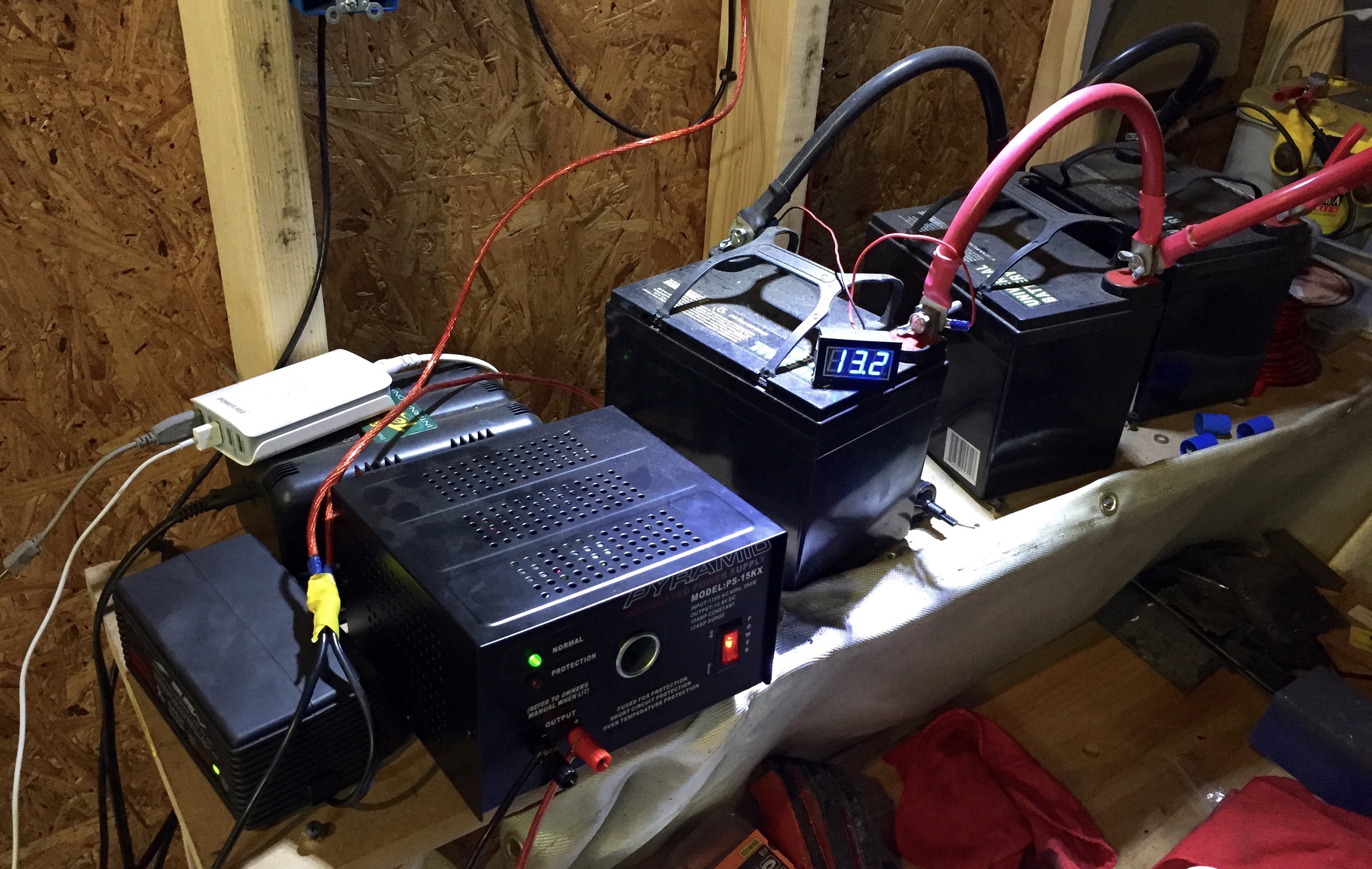 Added a second power supply (far left black box) to augment the first (left, larger black box)