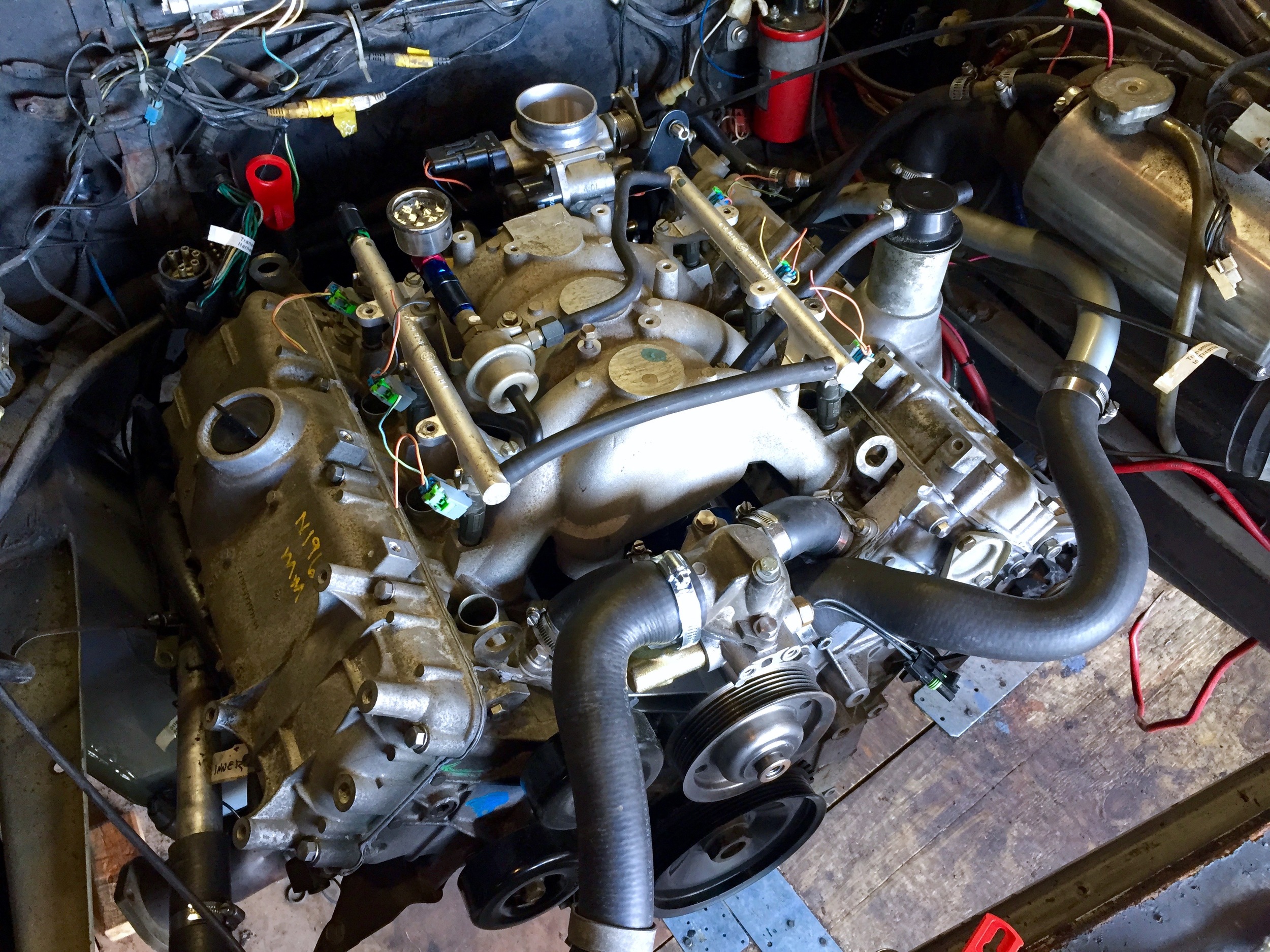 The manifold fully installed on the engine.