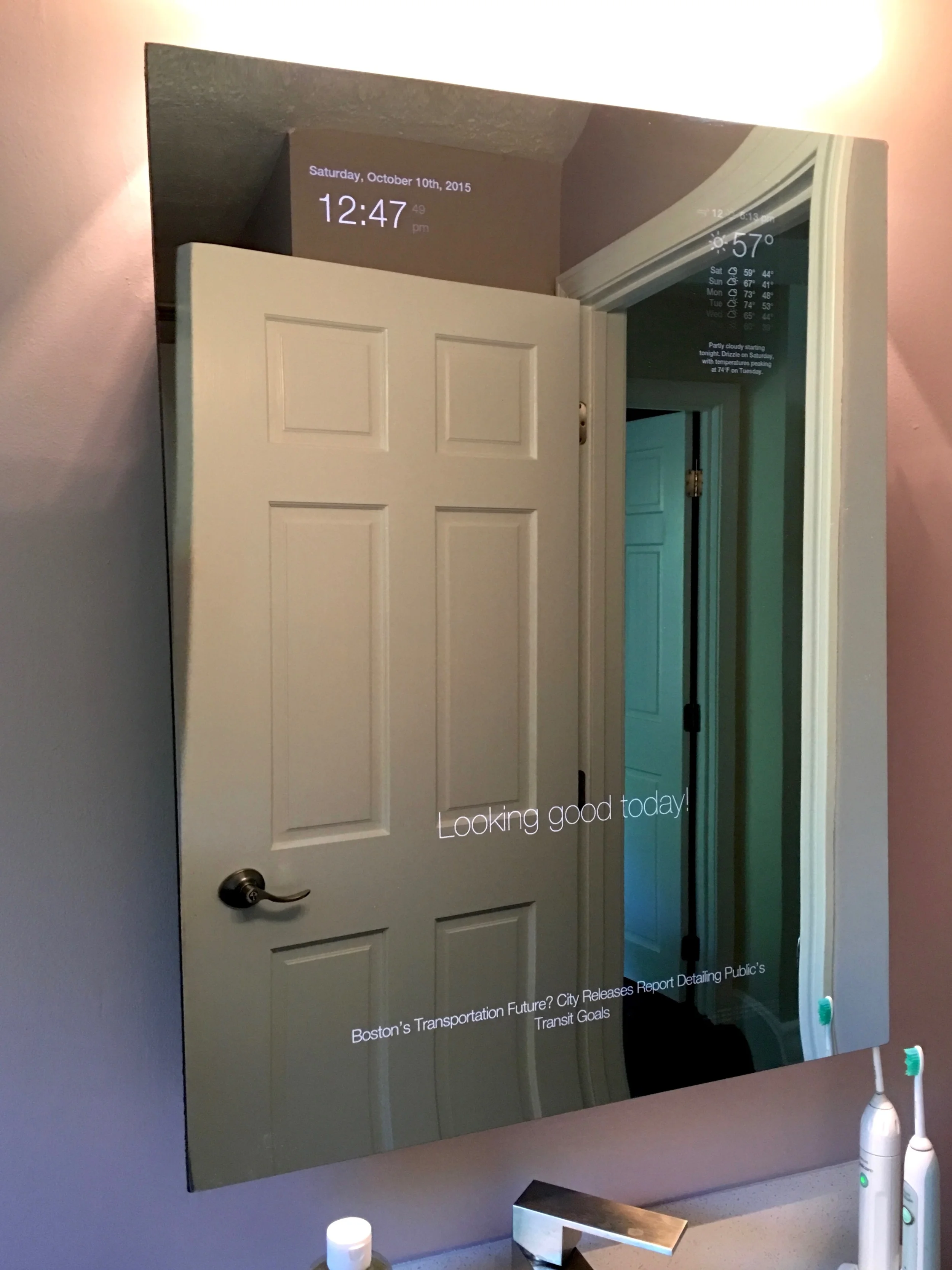Final installation with tempered glass. The distortion only extends only about an inch from the edges, and doesn't affect usability.