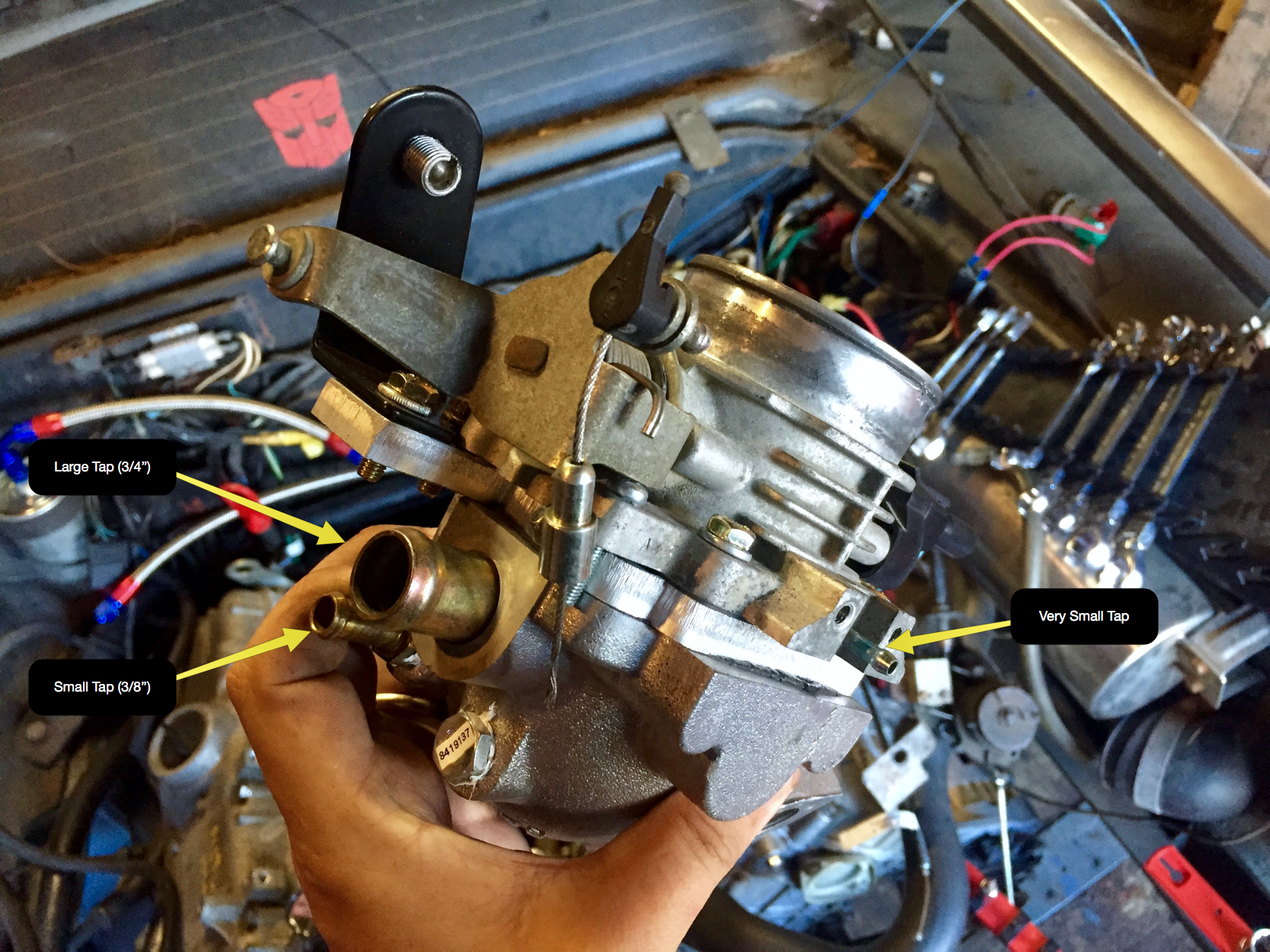 Locations of the taps on the 3.0L elbow with the Mustang throttle.