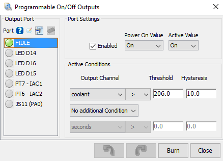 FIDLE settings for controlling the cooling fans.