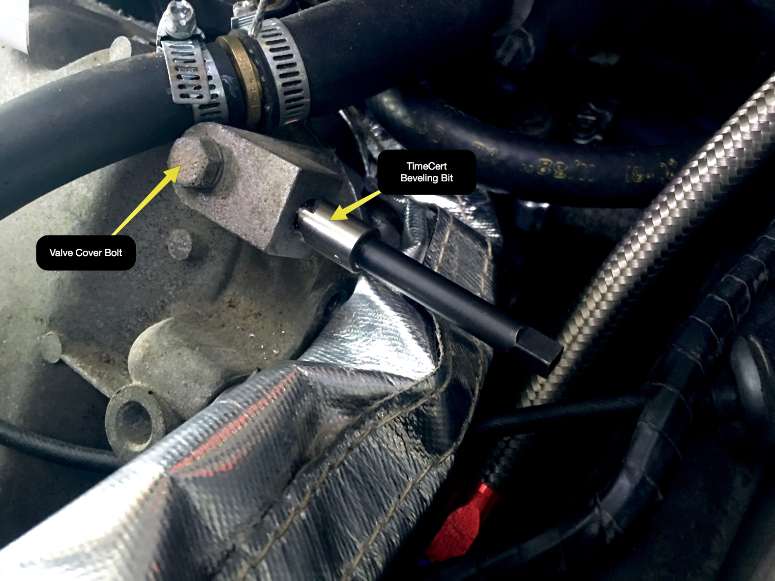 The beveling bit from a TimeCert as part of the repair of the threads in the cylinder head.