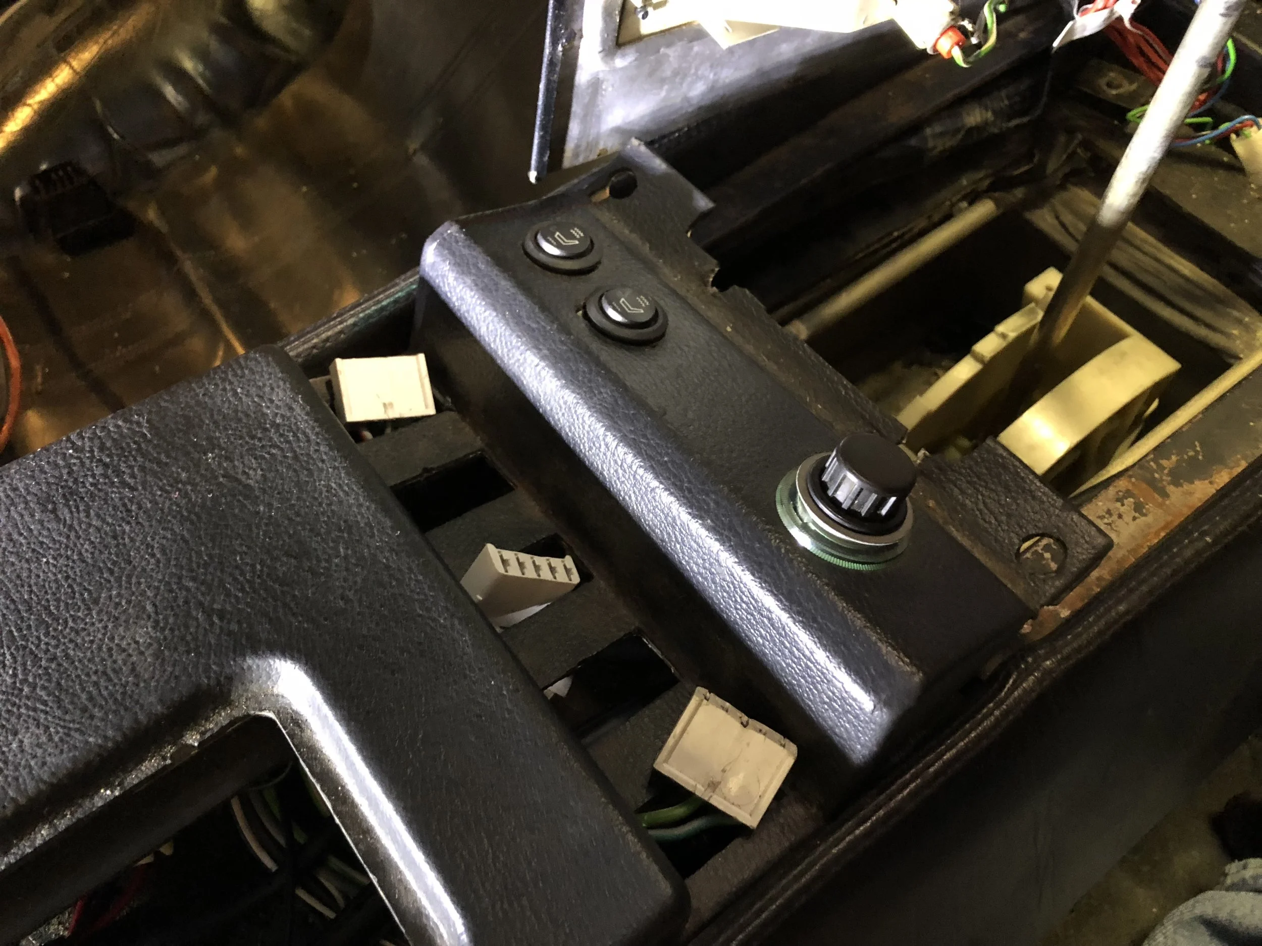 The window and defroster connectors ready for their switches.