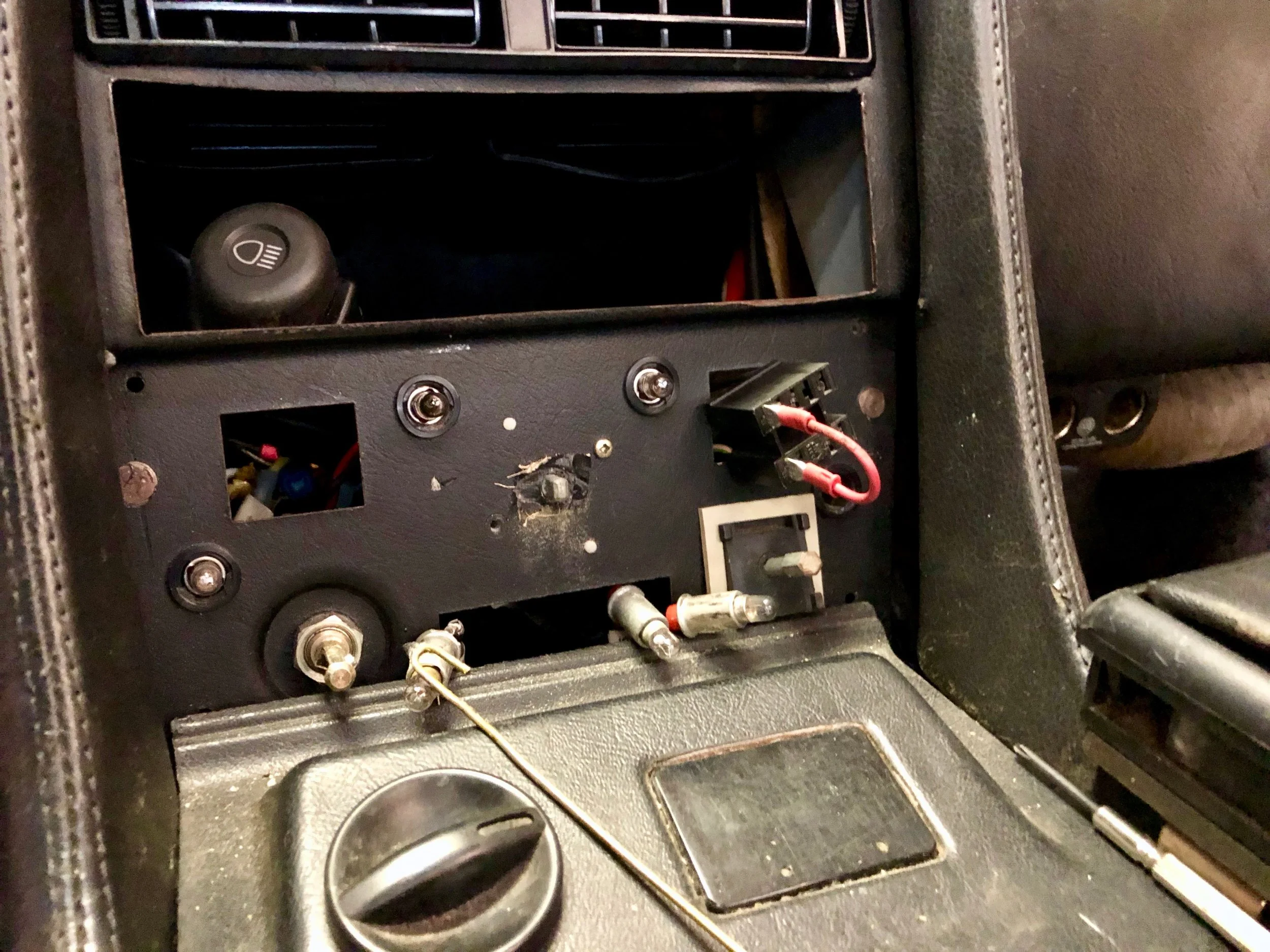 Bypass jumper for the hazard switch, The blade connectors had to be ground down to fit in the narrower pins of the socket.