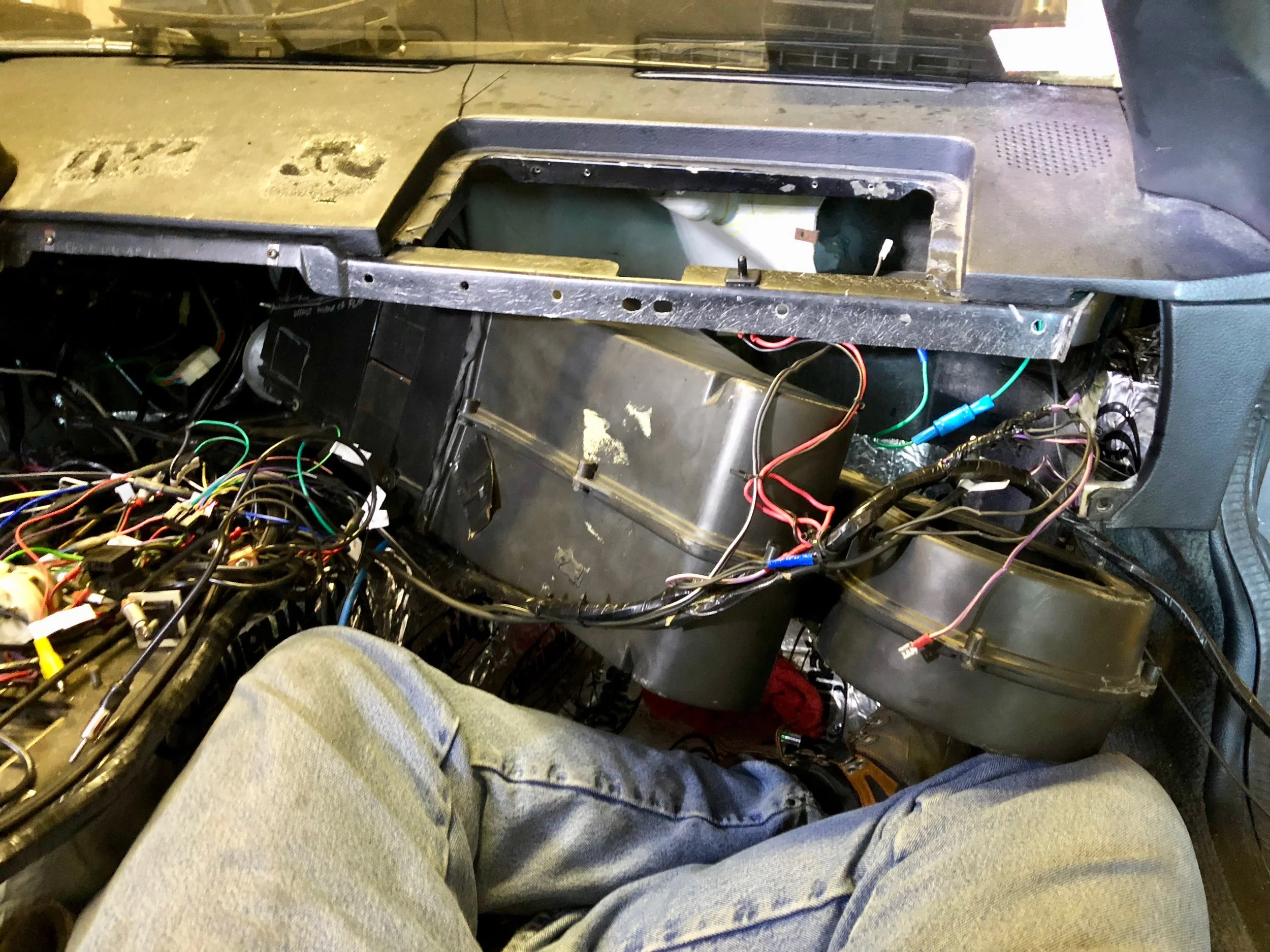 What it looks like when removing the entire box. This is actually us re-isntalling it, since we took it apart in multiple pieces to get it out, which is definitely not something I'd recommend.