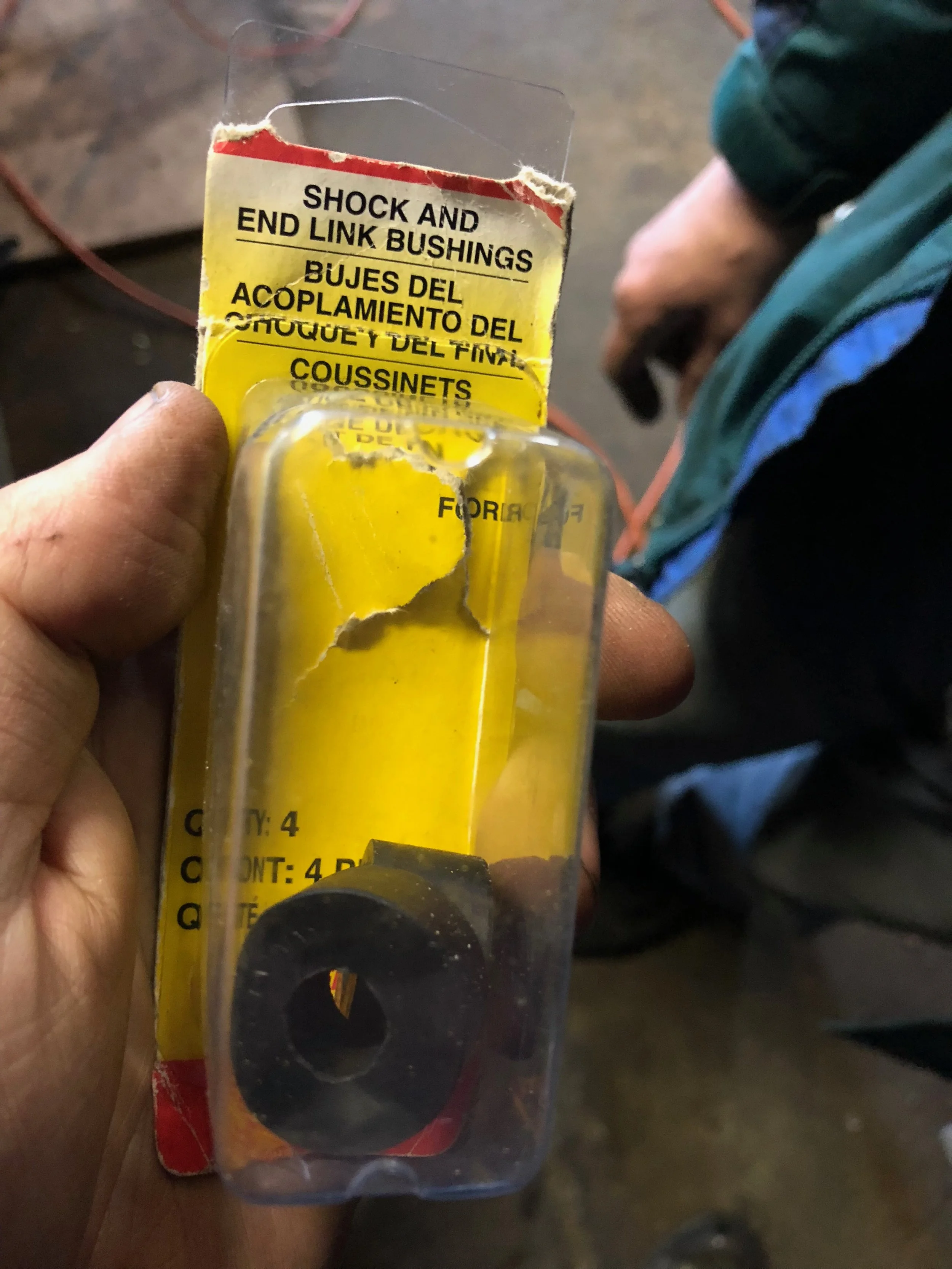 Replacement bushings for the radiator bracket, from Advance Auto.