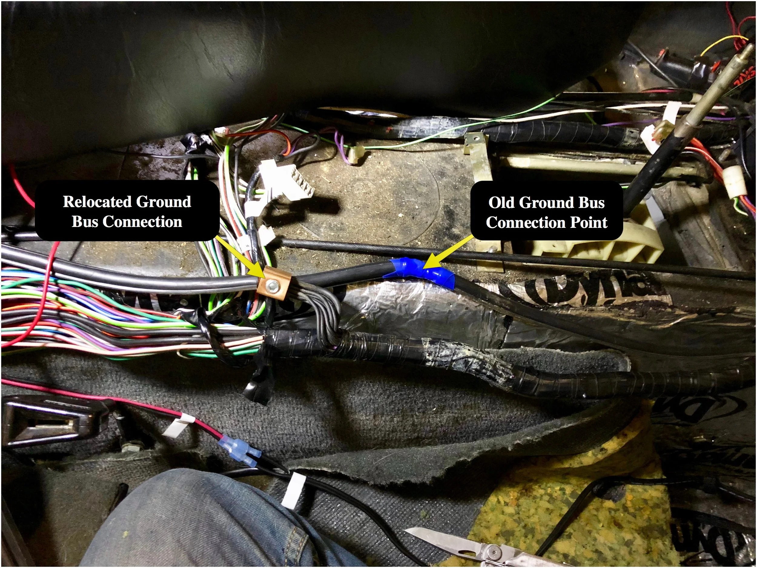 Moving the ground bus connection back fixed a problem with it interfering with the switch connectors.