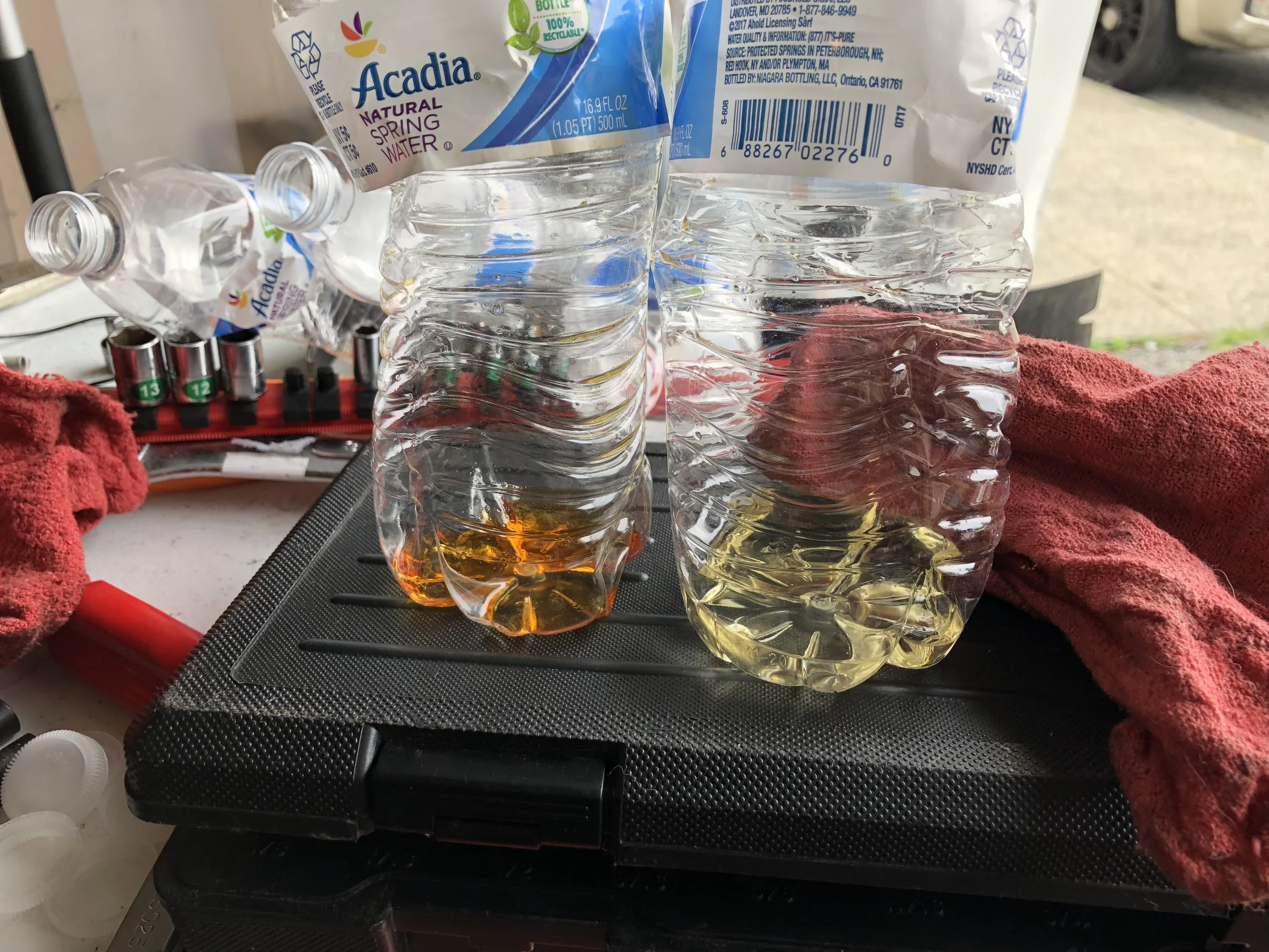 9+ month old gas on the left, brand new gas on the right.