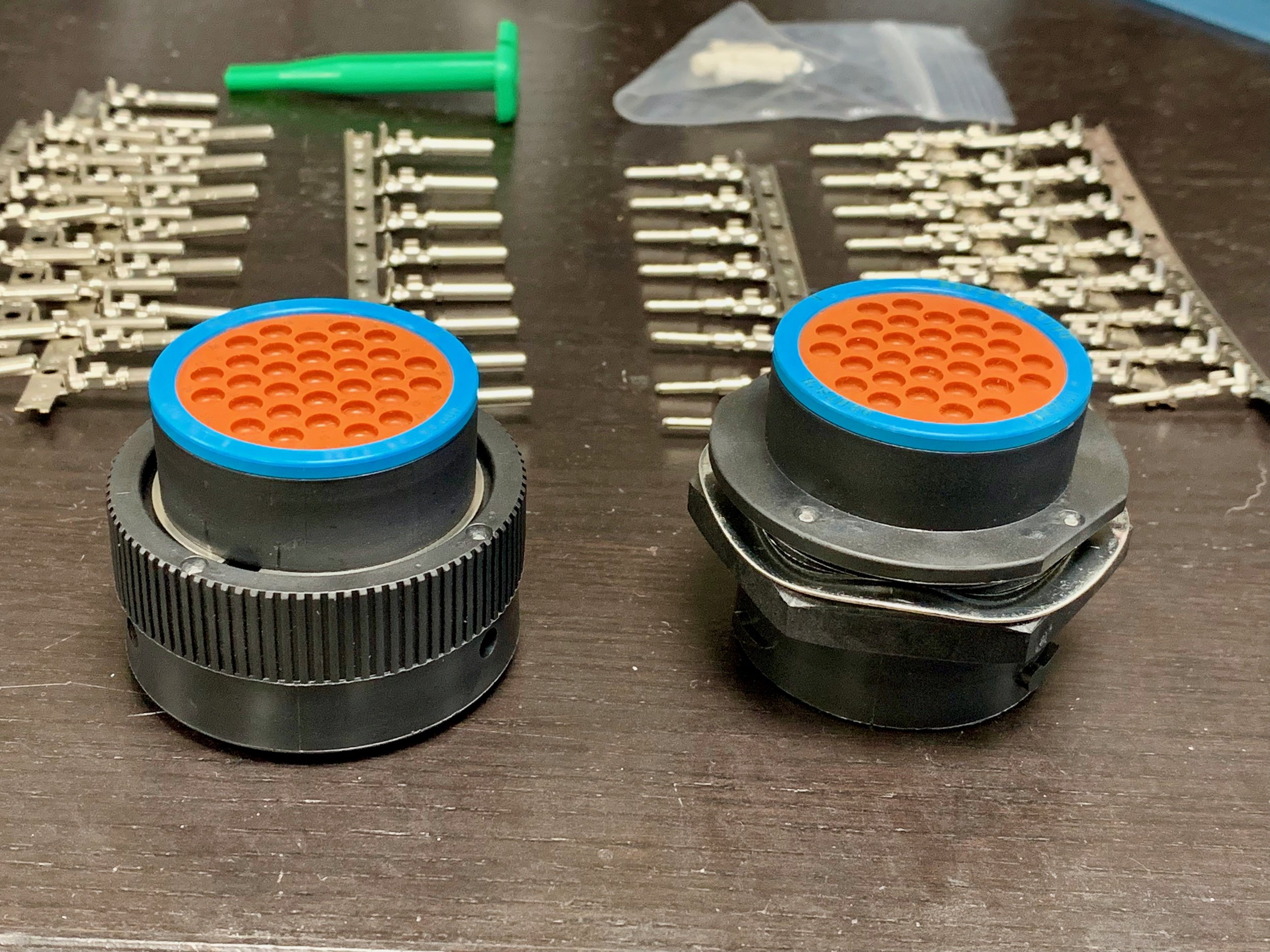 A. better look at the connectors. The blue/orange parts are the outside, where the wires go in.