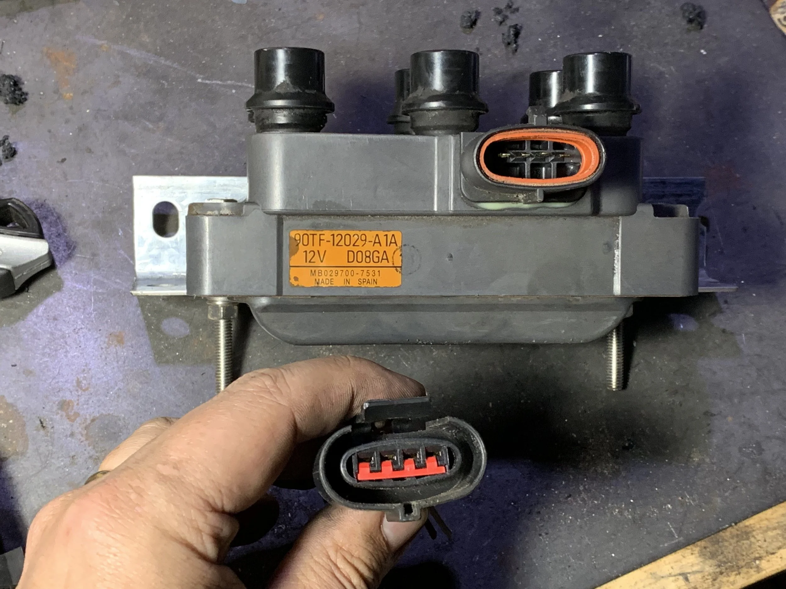 The four pin connector. Don’t forget to grab this when you get your coil pack from the junkyard.