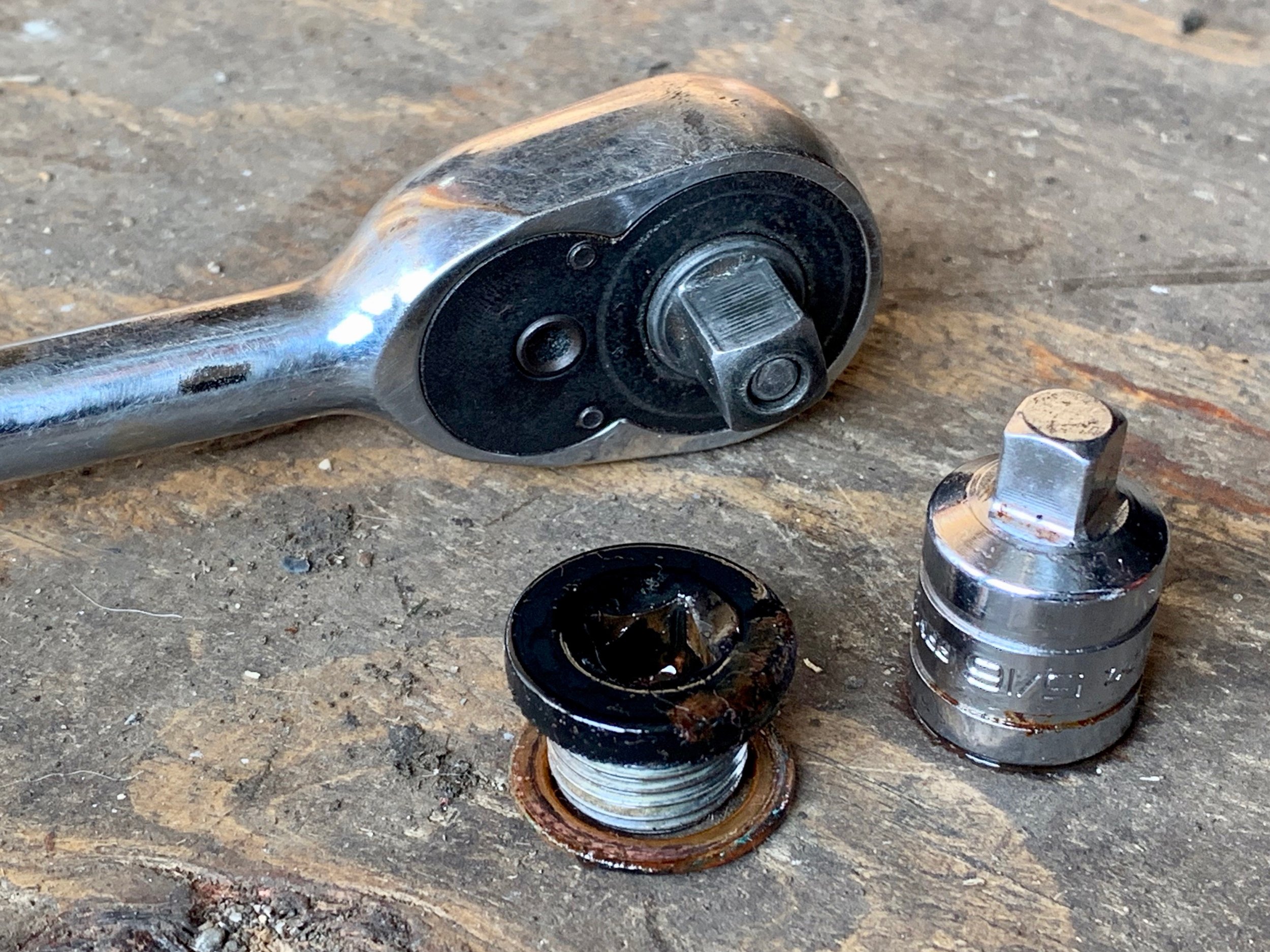 The square 8mm socket needed to remove the transmission plug (and the stock oil plug). Use a new crush washer when re-installing the plug.