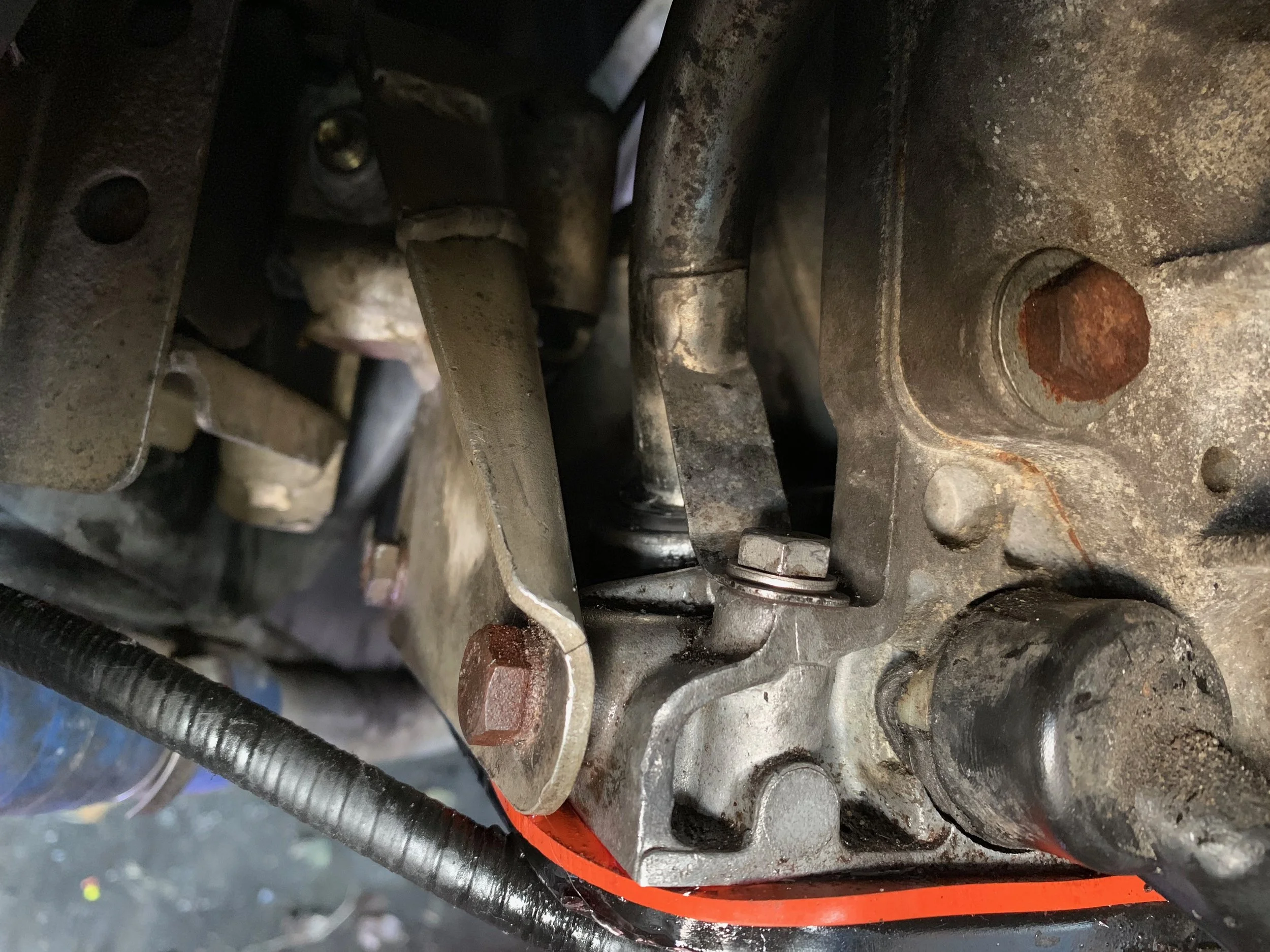 The slightly tilted but non-leaking dipstick tube, with otterstat gasket installed.