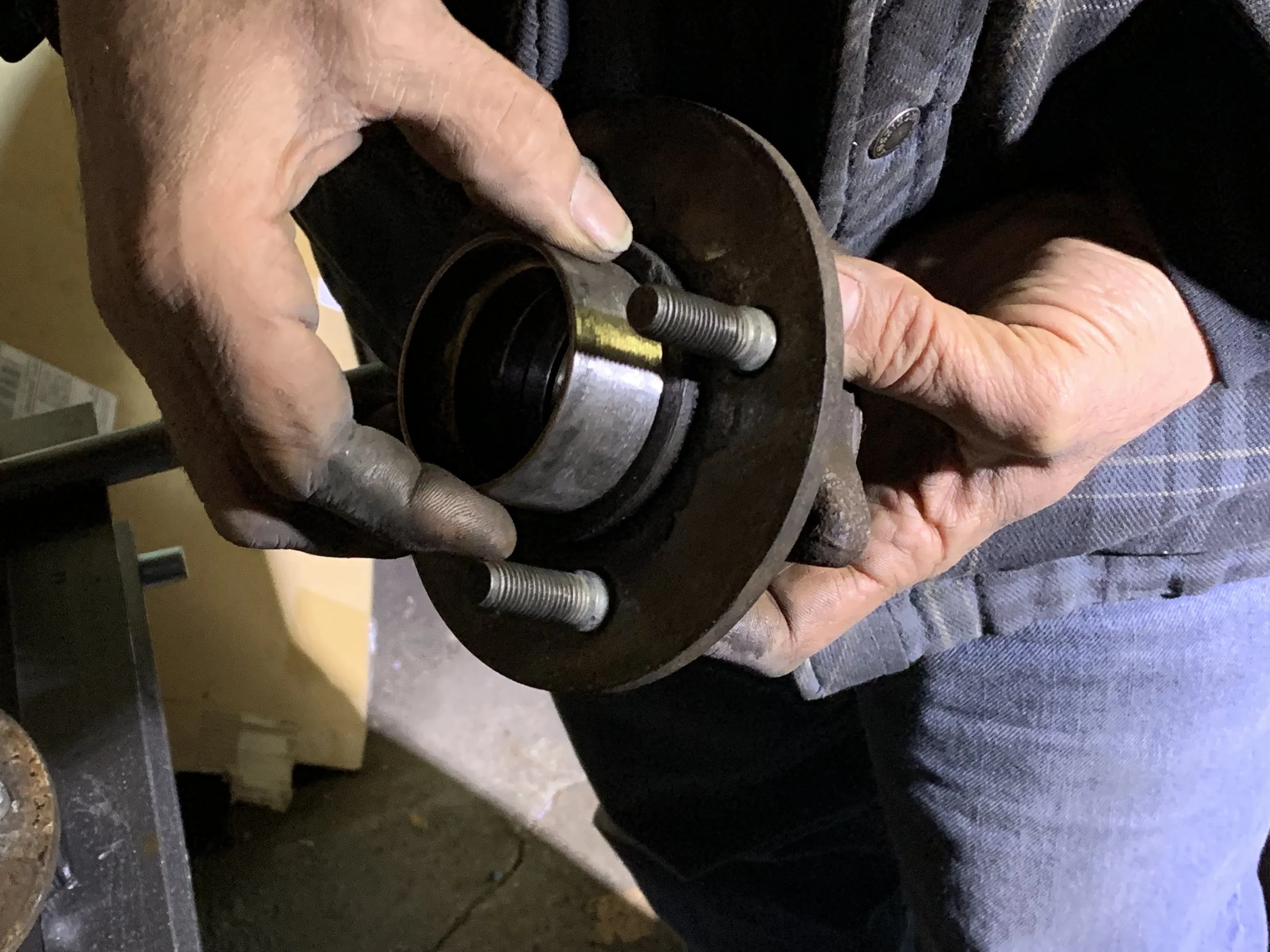Test fitting the ground down bearing in the hub.