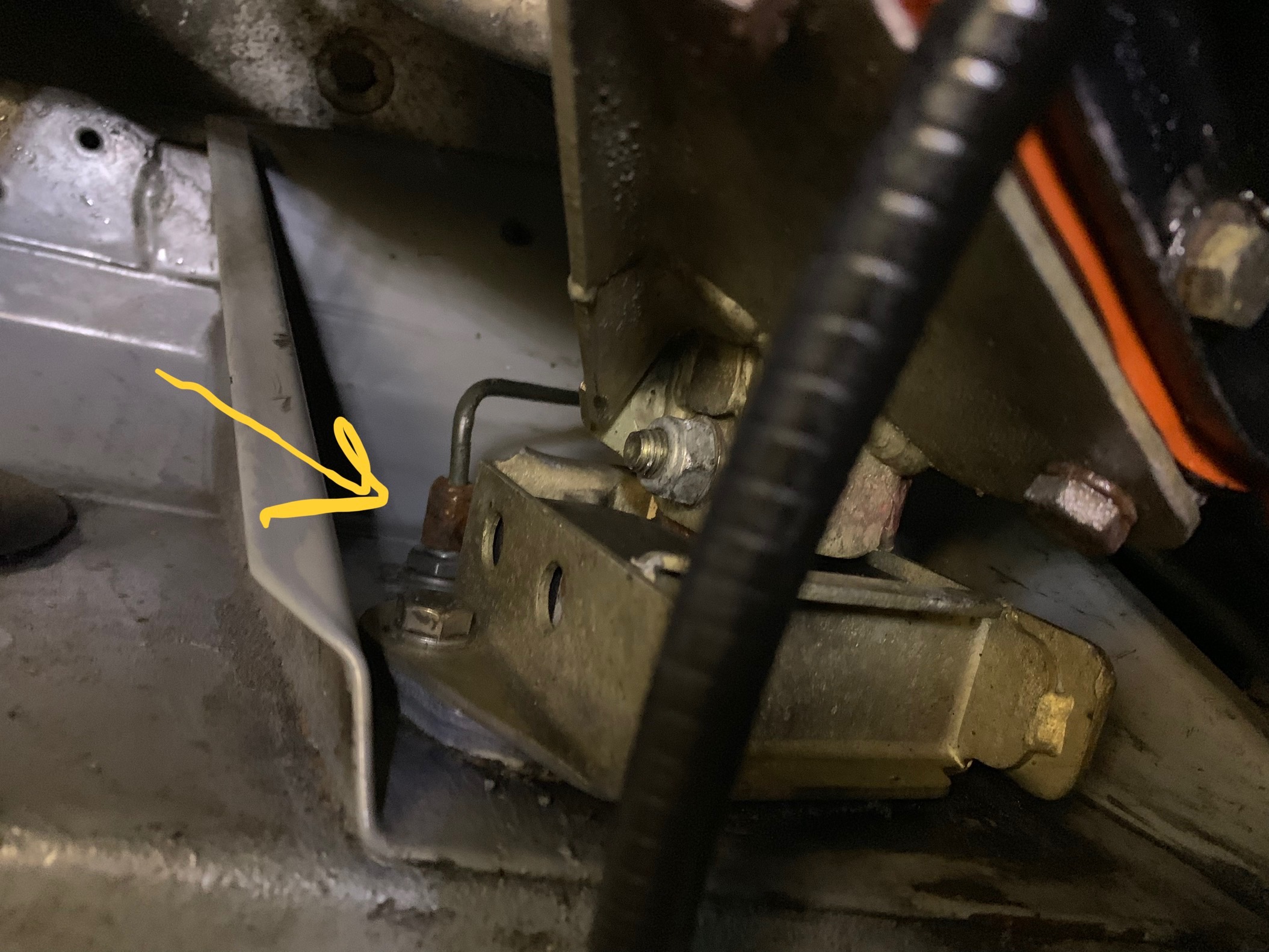 Some of the lines hare very hard to get to, like this one near the transmission mount. Stubby wrenches and flex head wrenches are your friends here.
