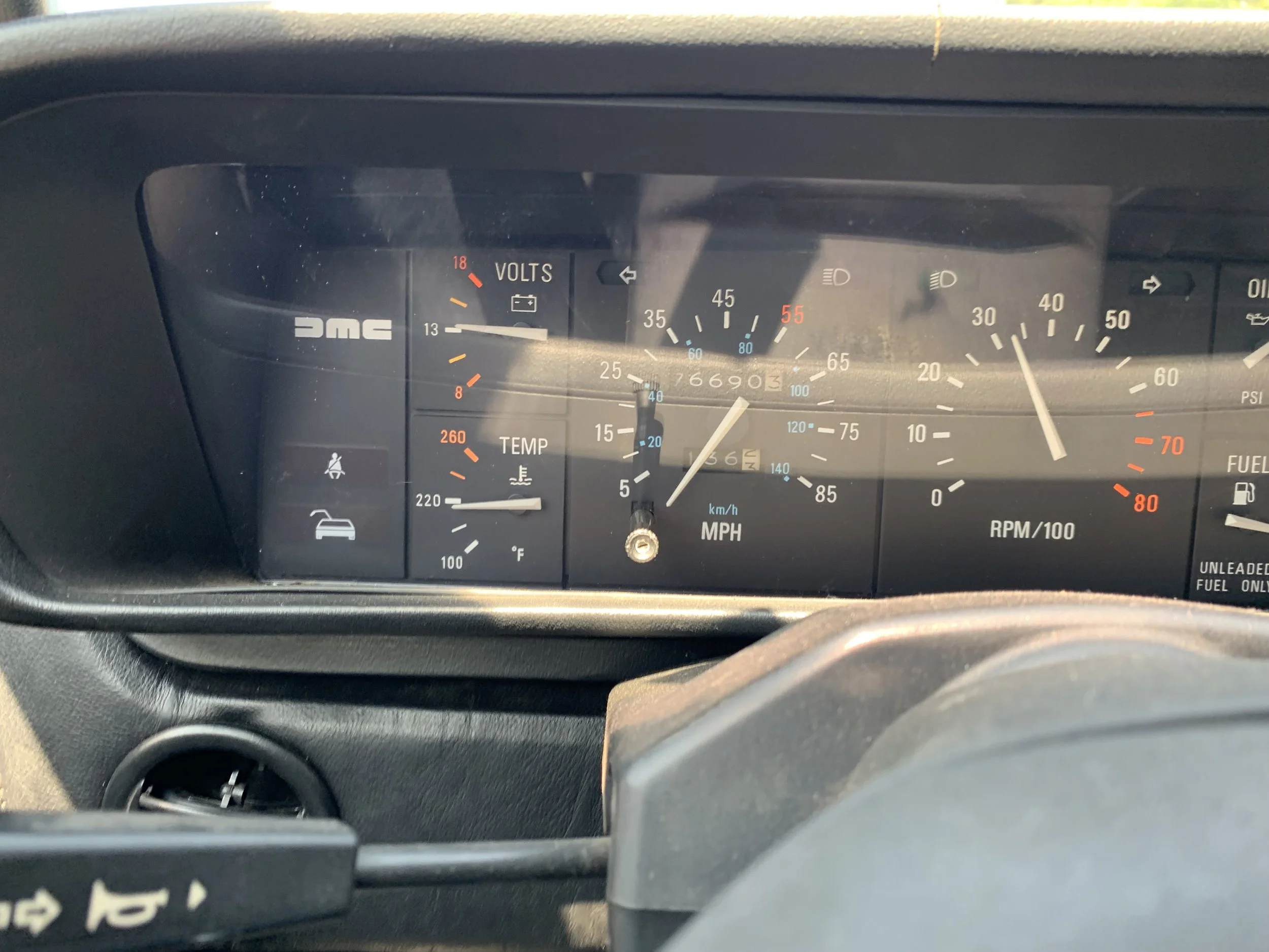 Temperature gauge at highway speed (note that the speedometer isn’t working here, which is why it reads zero).