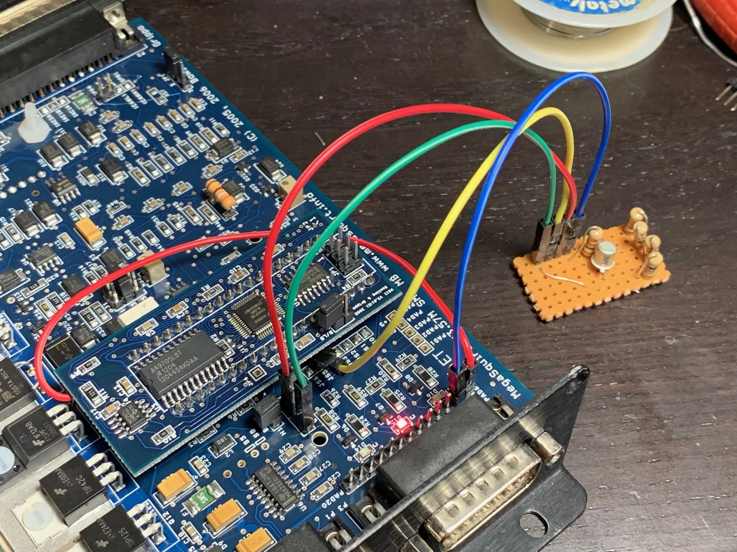 Another test configuration. Again the pins are not on the correct pads for the DB15.