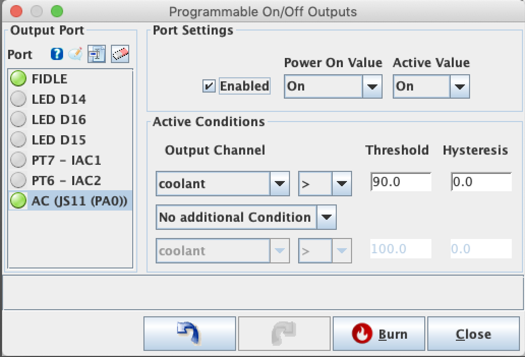 TunerStudio settings for testing the input circuit with the coolant temperature knob on the JimStim.