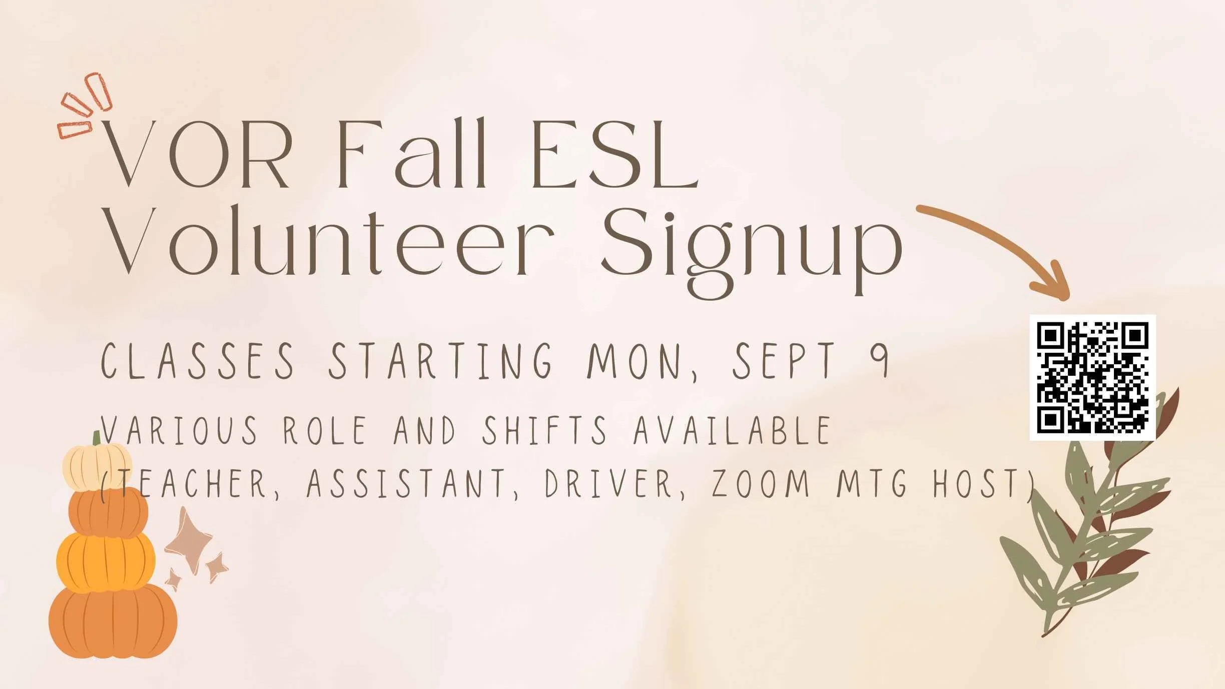 VOR Fall ESL Volunteer Signup