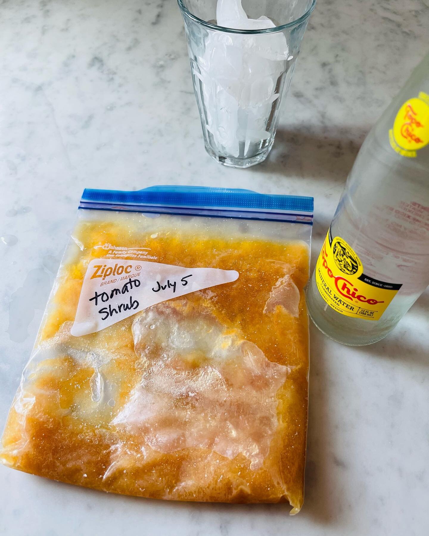 One way to enjoy last year&rsquo;s tomato harvest is by making and freezing tomato shrub. Pop a slushy spoonful into a glass with ice and something fizzy for a sunny soda. Recipes for this and so much more tomatoey goodness in my book! Coming June 20