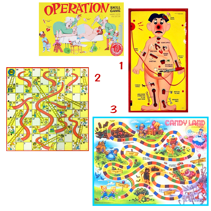 1. Operation 2. Chute & Ladders 3. Candyland