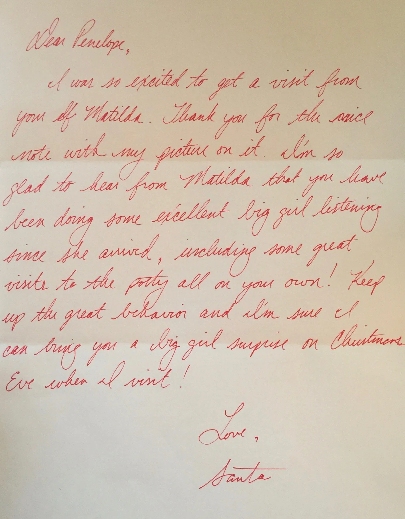 Note from Santa Claus, delivered by Matilda the Elf