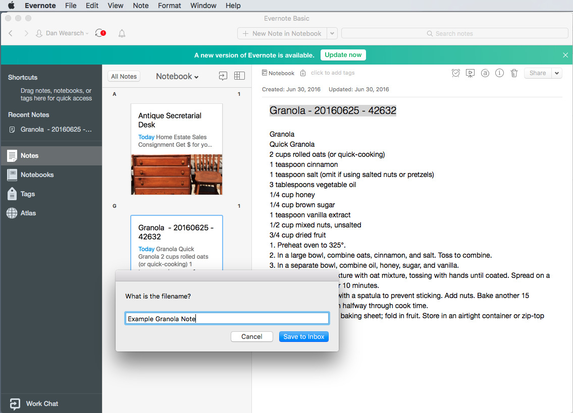 Note the confirm button says 'Save to Inbox' because I hard coded the workflow to point to my clearinghouse folder inside Dropbox.