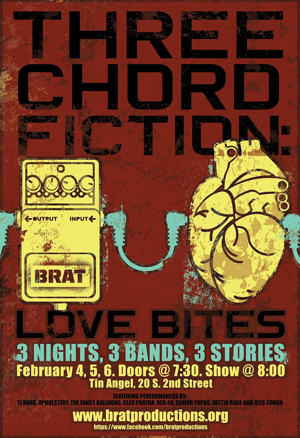 Brat Productions Presents 3 Nights, 3 Stories, 3 Bands During Three Chord Fiction at Tin Angel