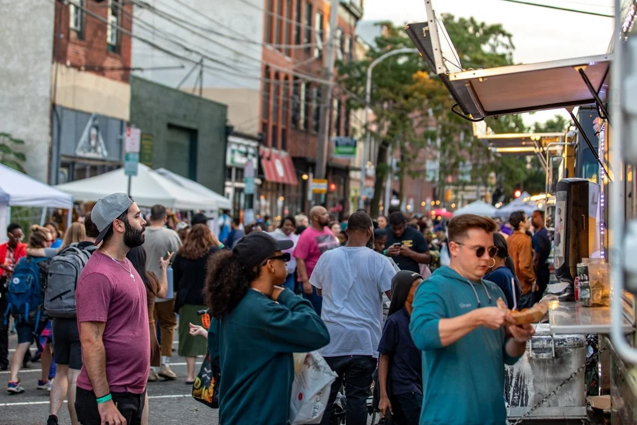 Festivalgoers enjoying food trucks at Northern Liberties Spring Fest