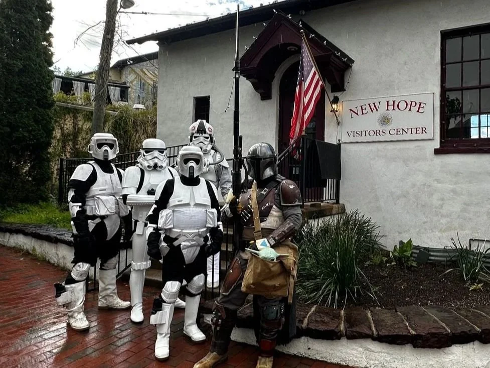Star Wars characters outside of the New Hope visitors center for May the 4th celebration